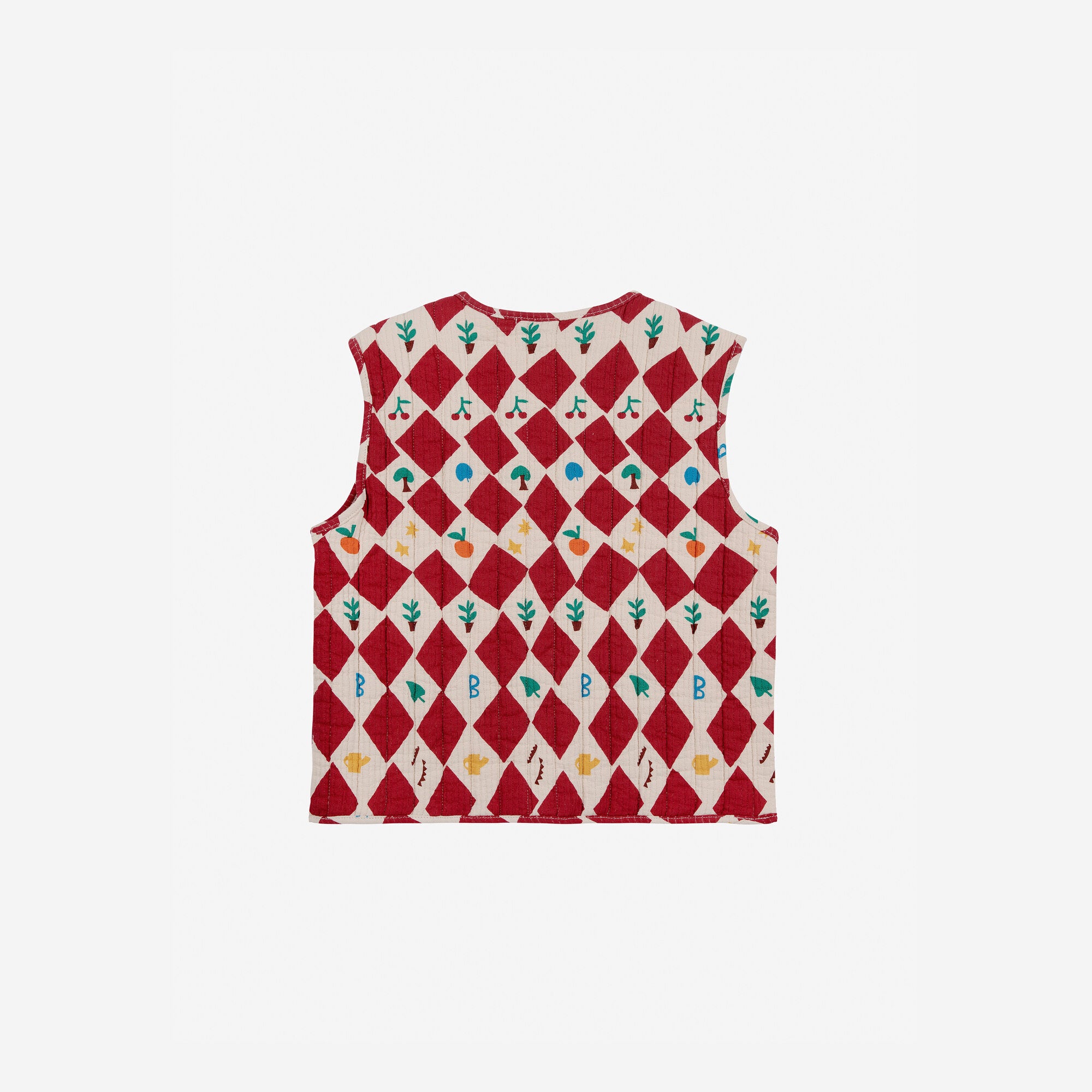 Girls Red Check Padded Gilet