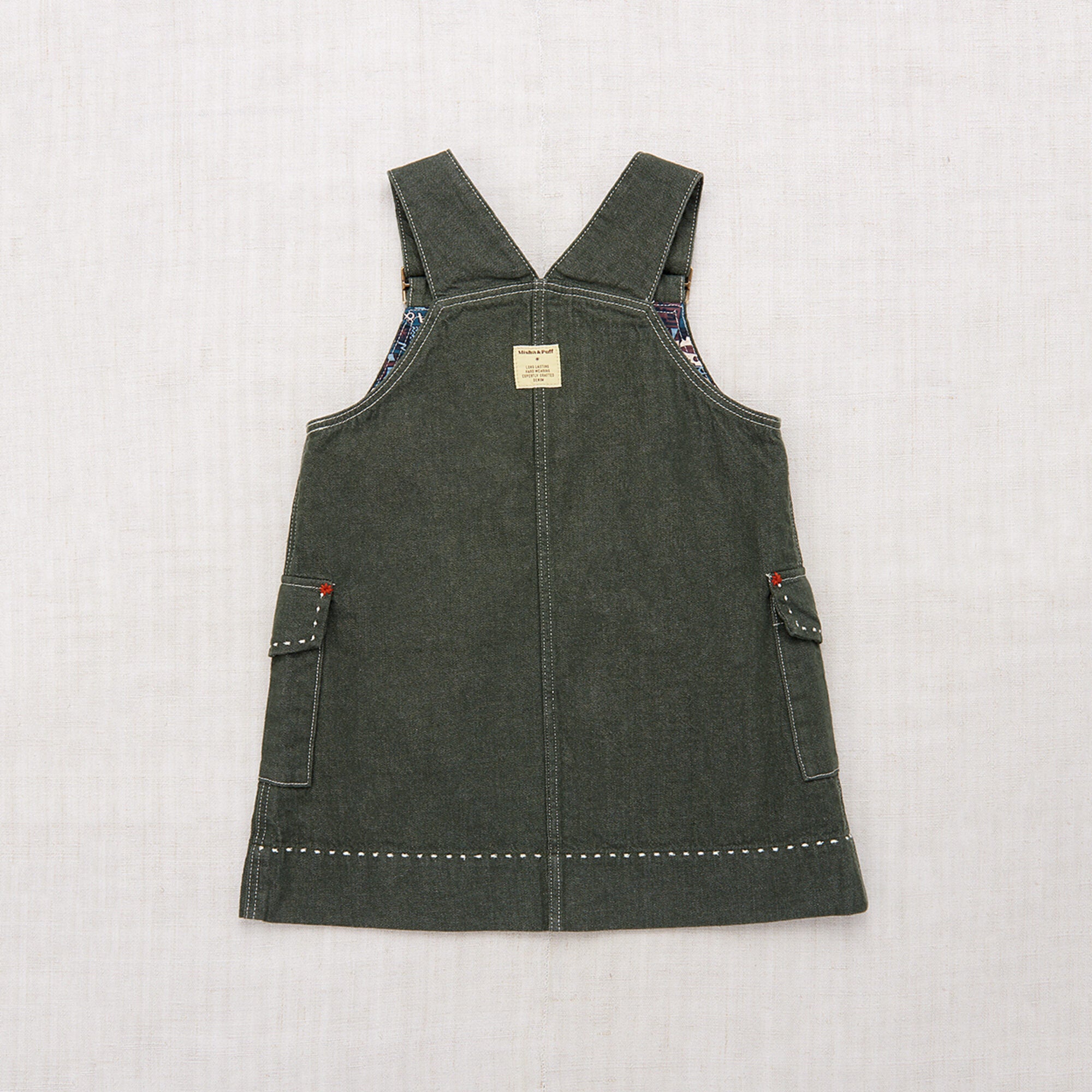 Girls Dark Green Denim Strap Dress