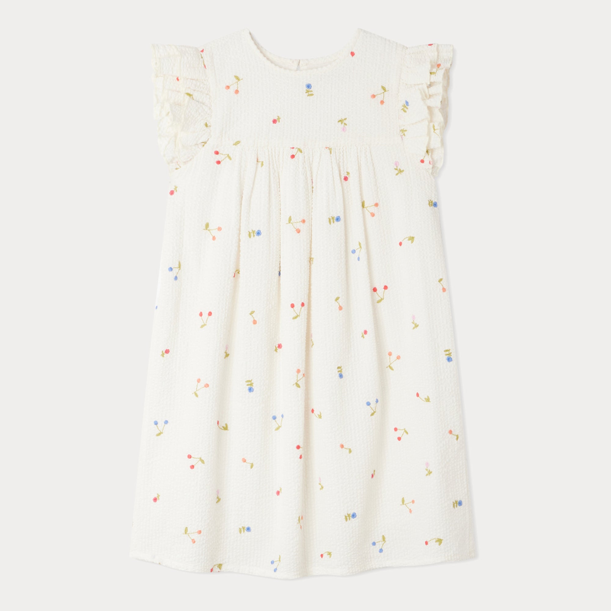 Girls White Cherry Embroidered Cotton Dress