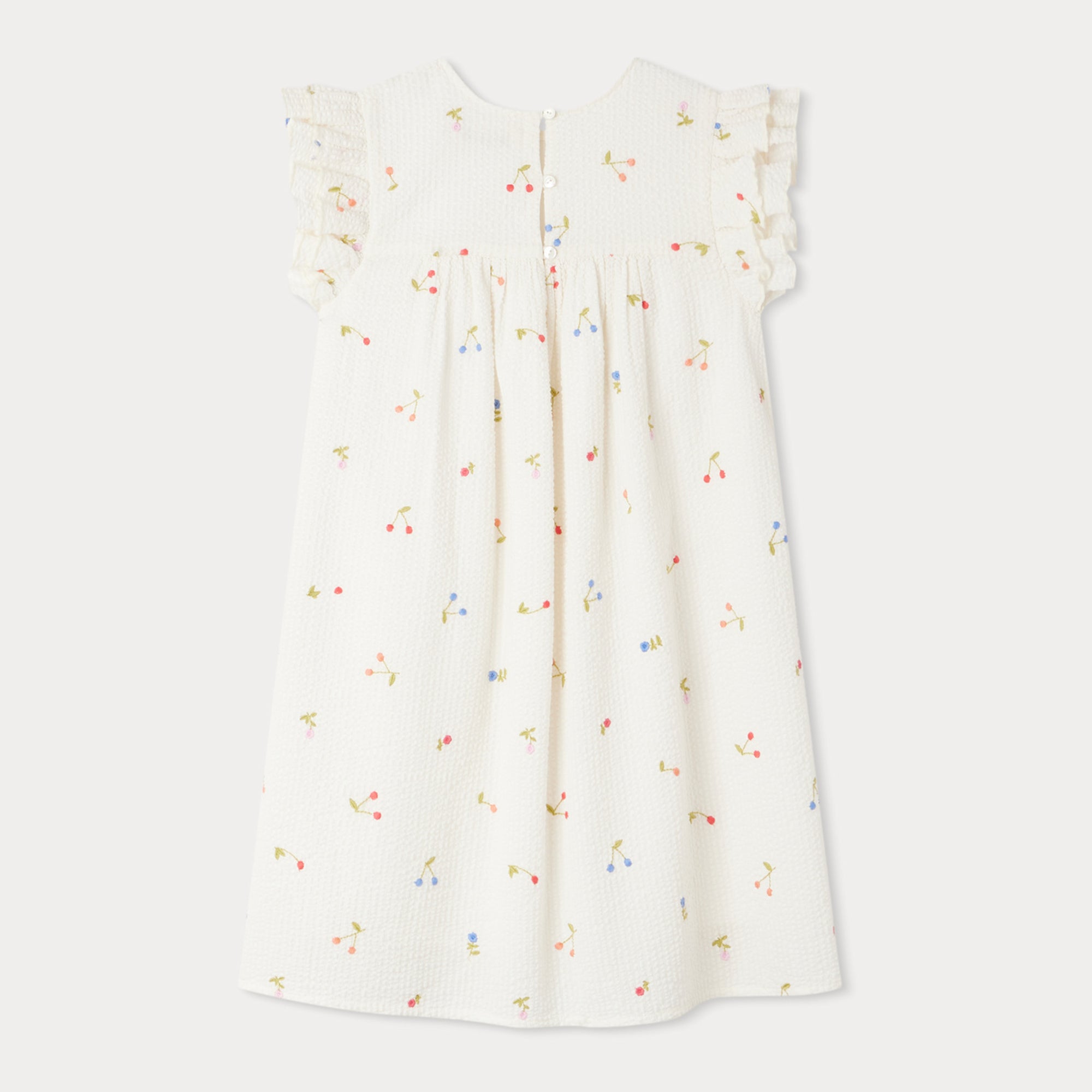 Girls White Cherry Embroidered Cotton Dress