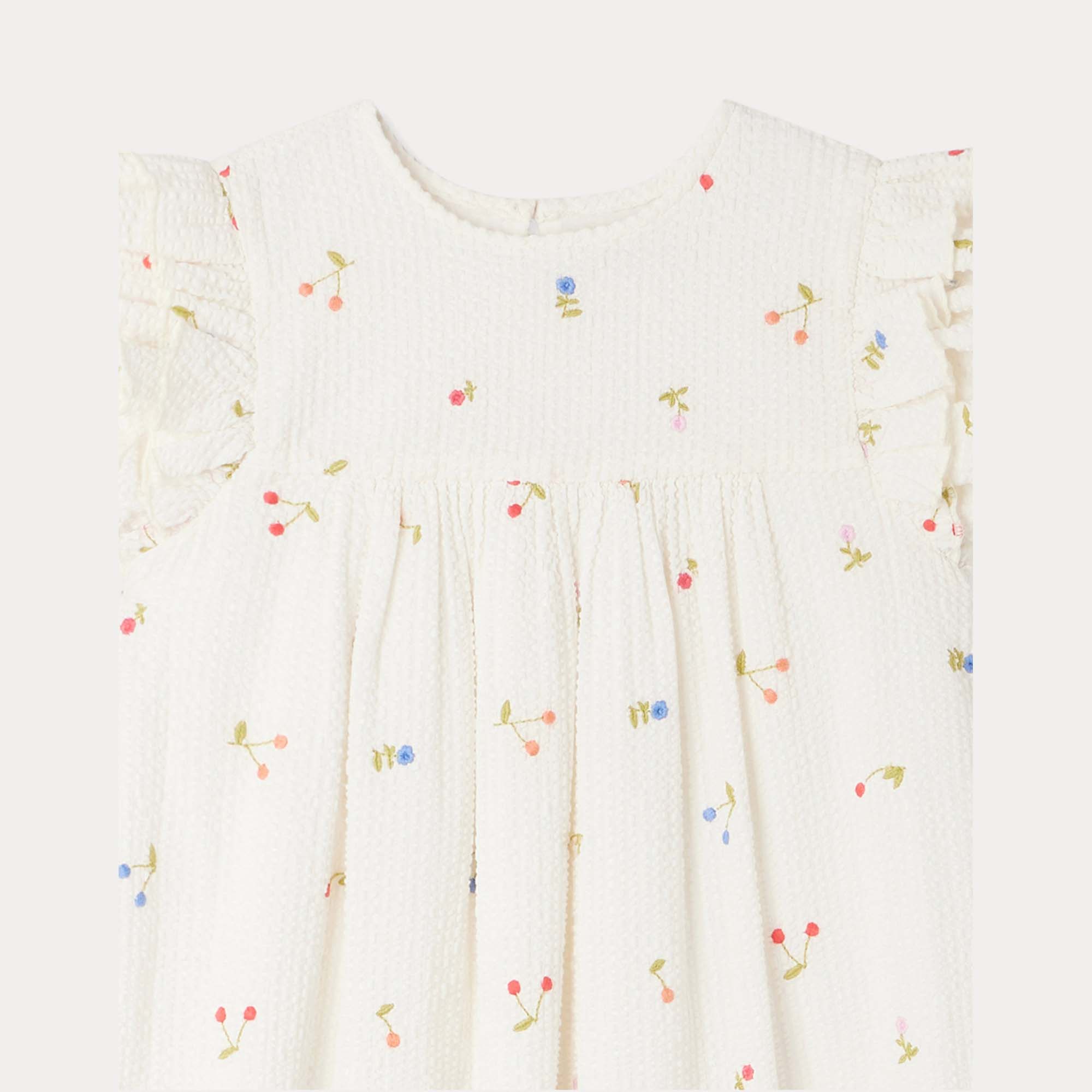 Girls White Cherry Embroidered Cotton Dress