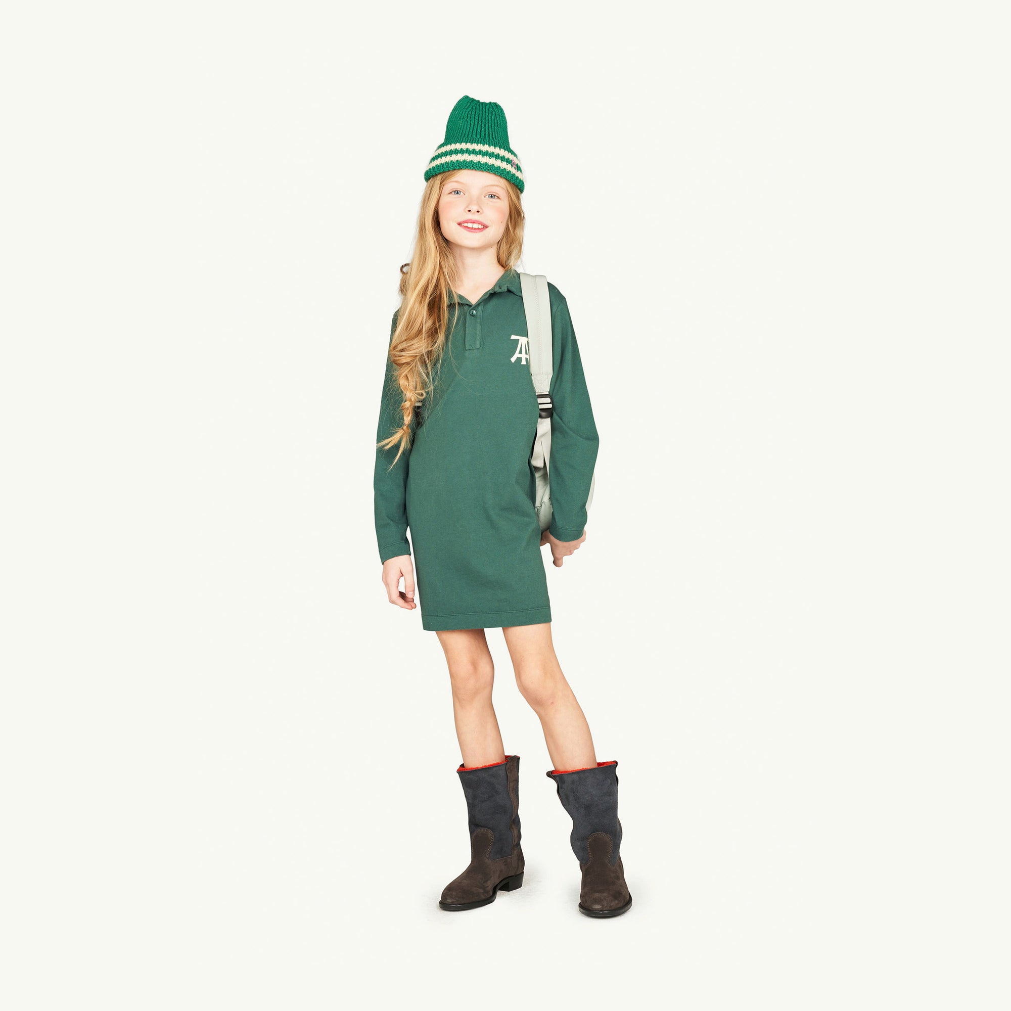 Girls Green Logo Cotton Dress