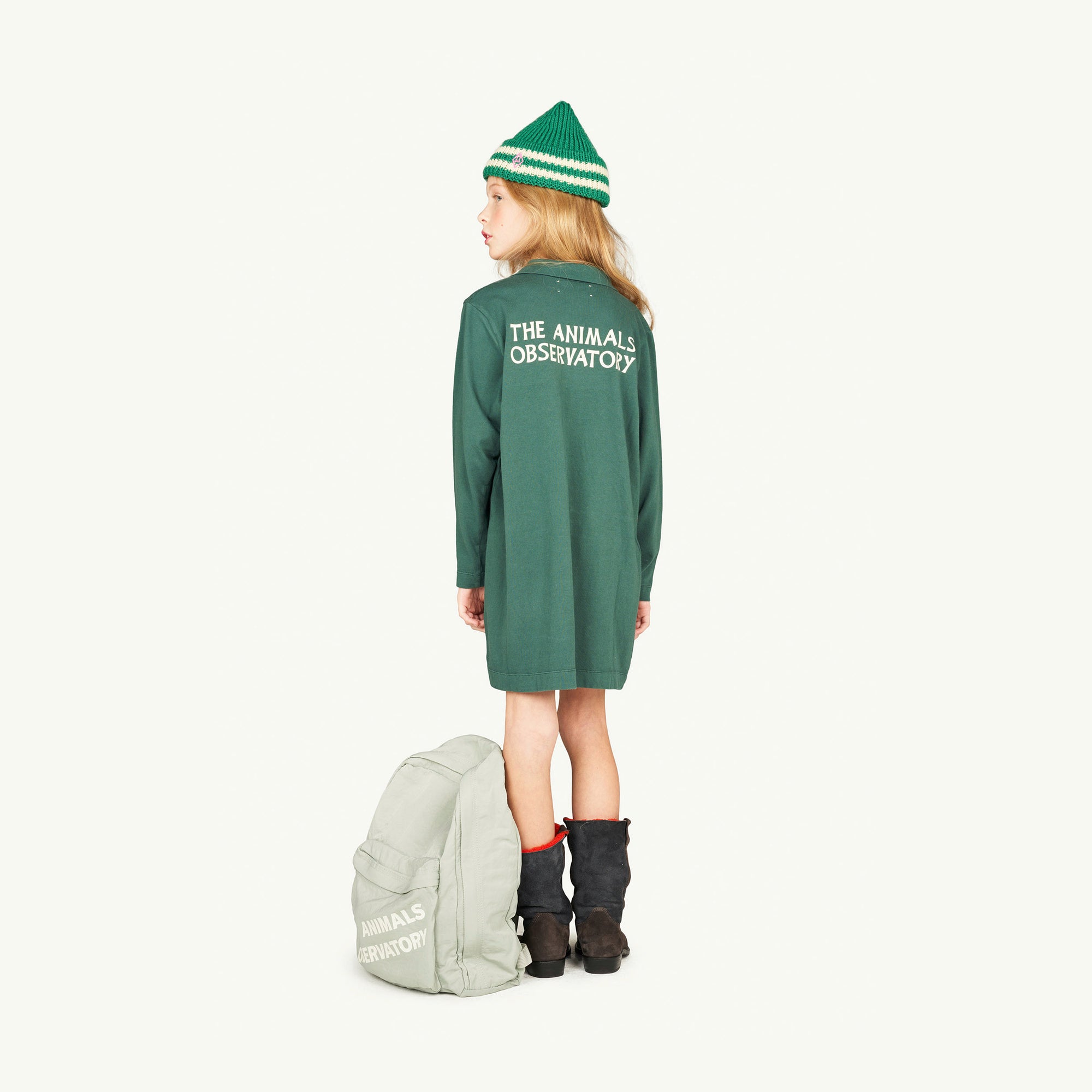 Girls Green Logo Cotton Dress