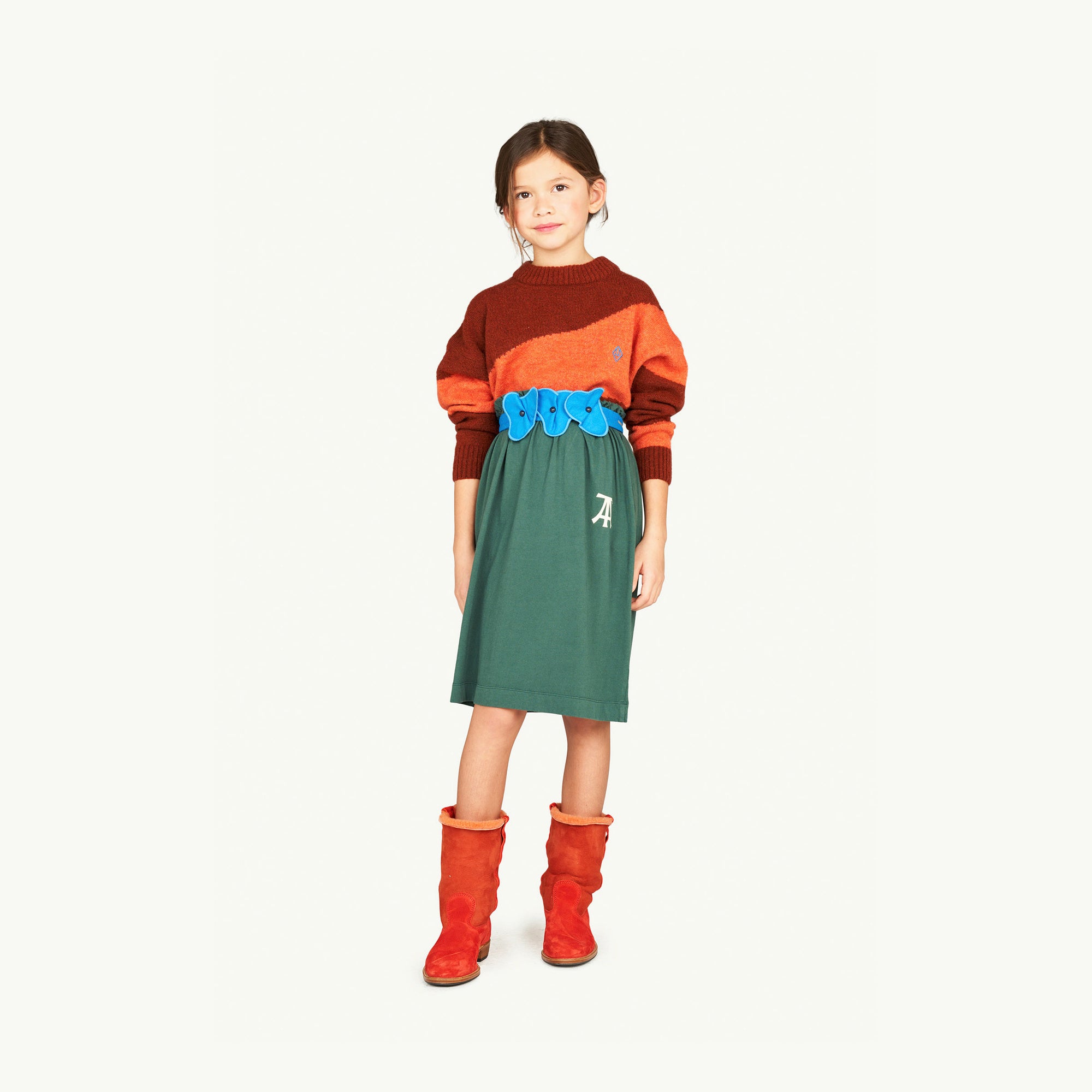 Girls Green Logo Cotton Skirt