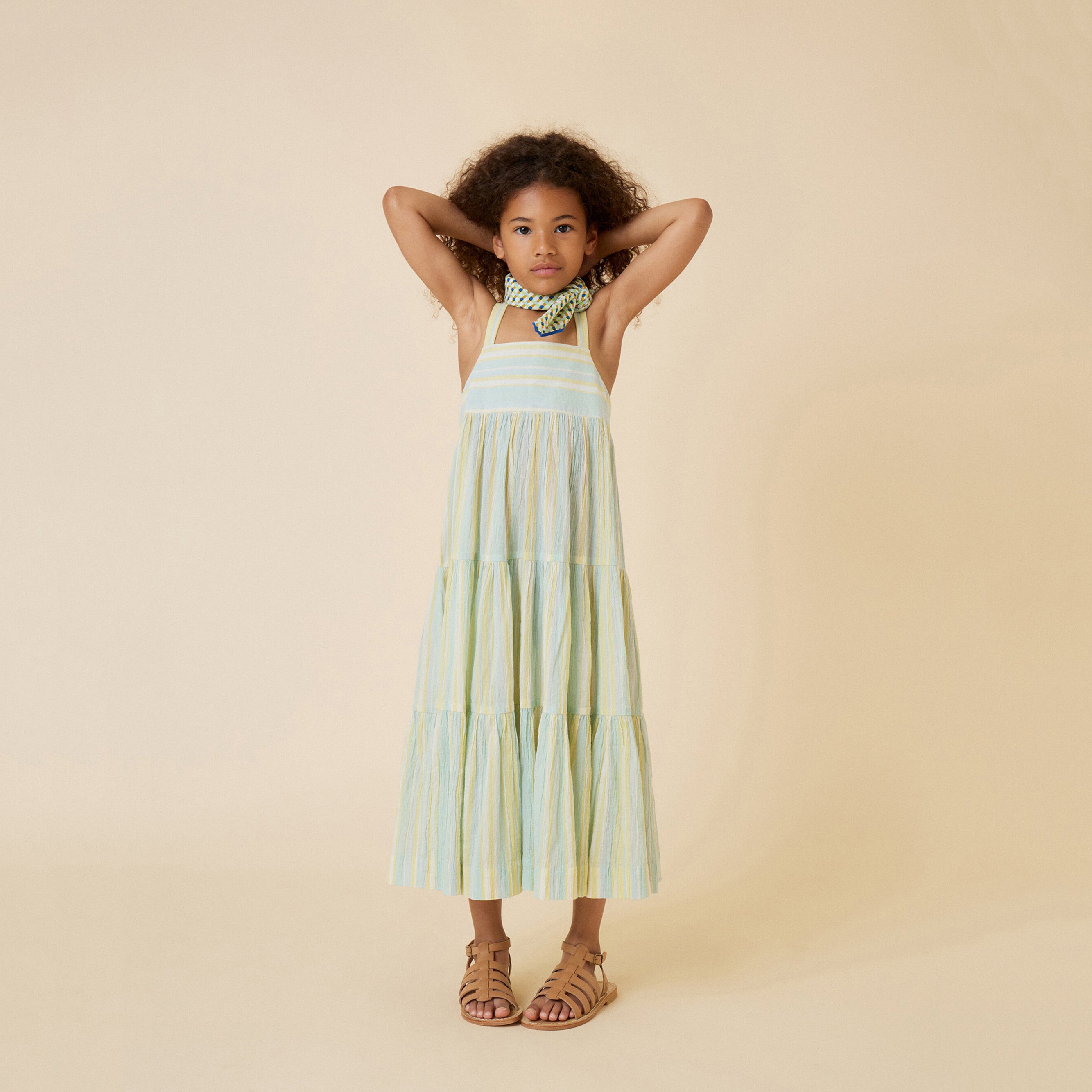 Girls Mint Stripes Cotton Dress