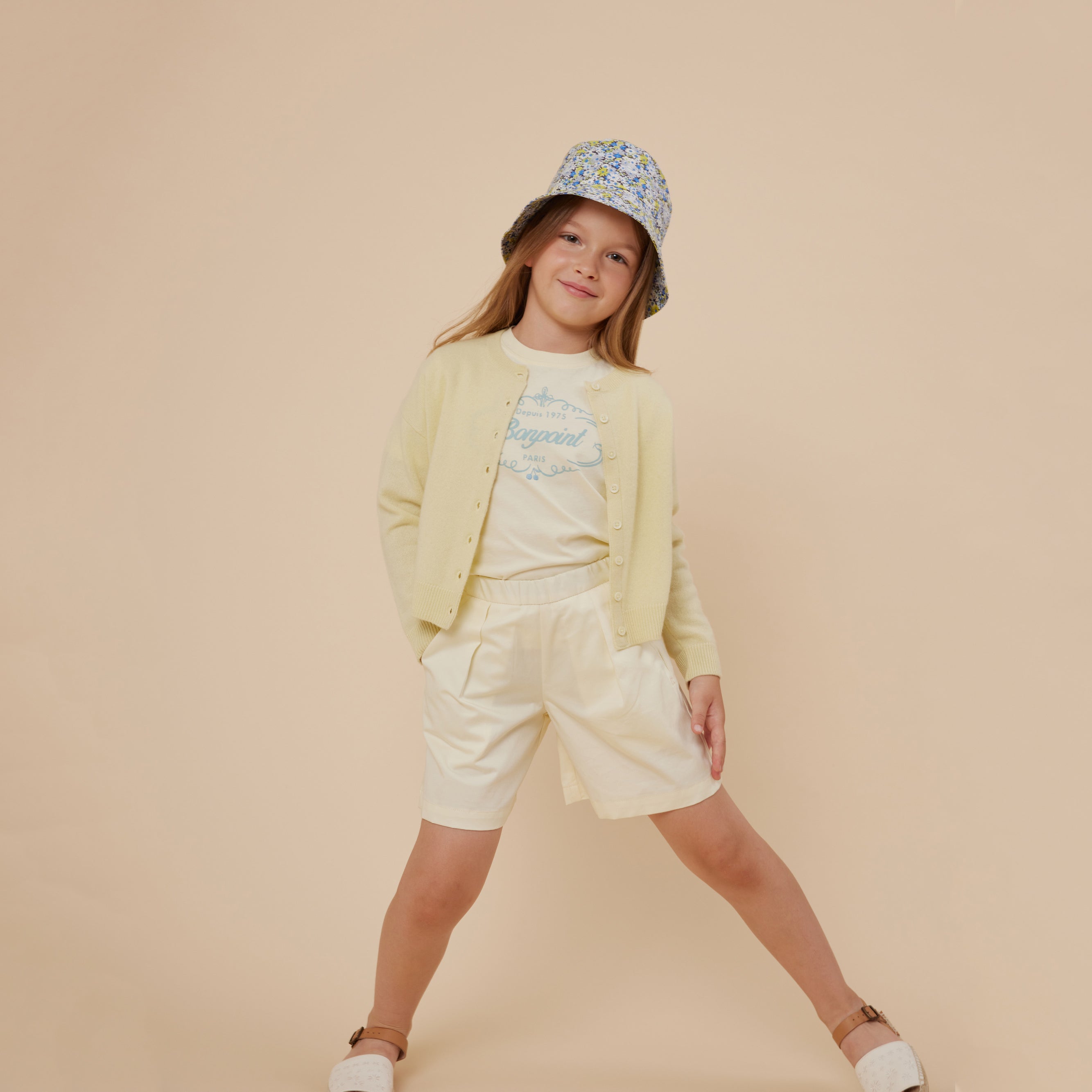 Girls Light Yellow Cotton Shorts