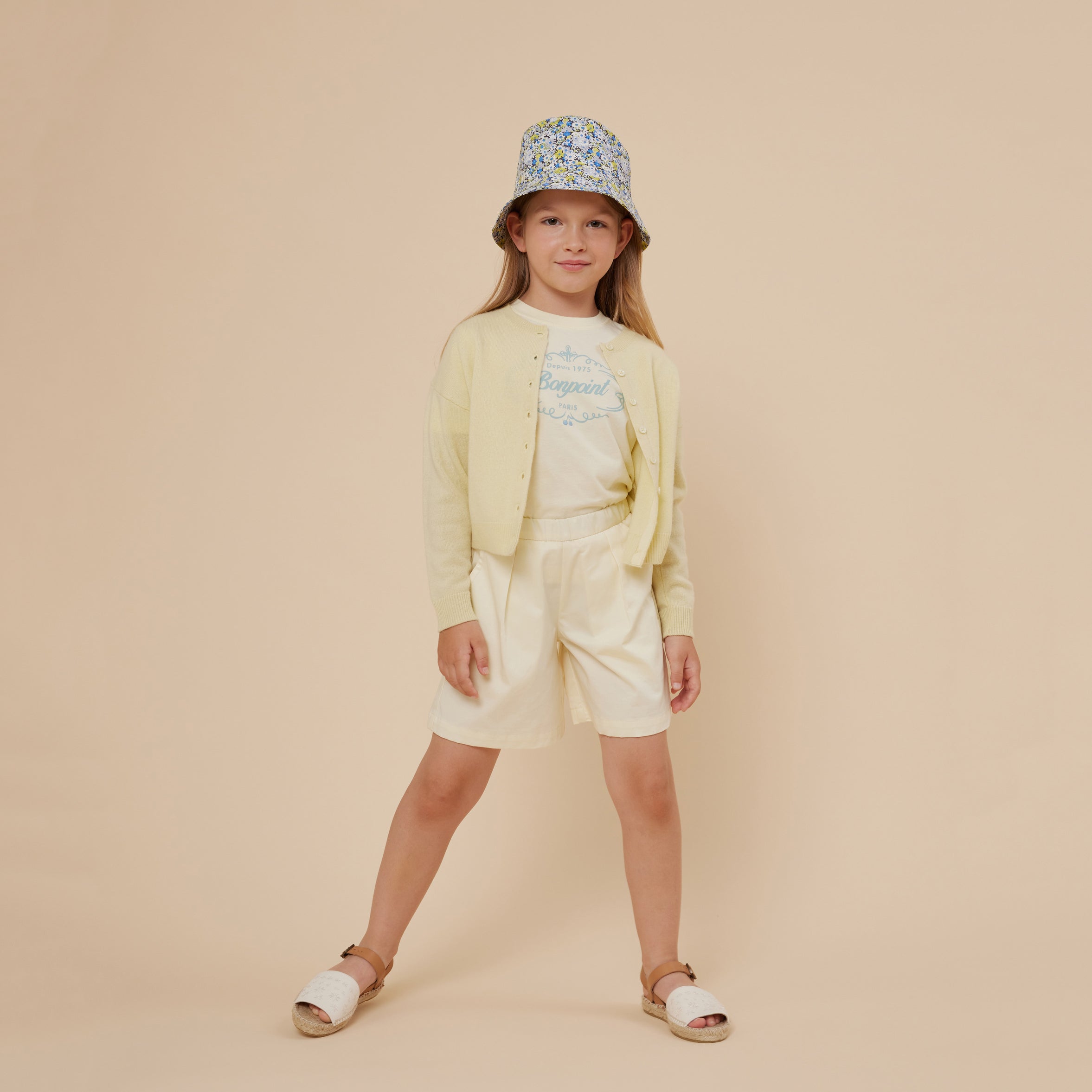 Girls Light Yellow Cotton Shorts