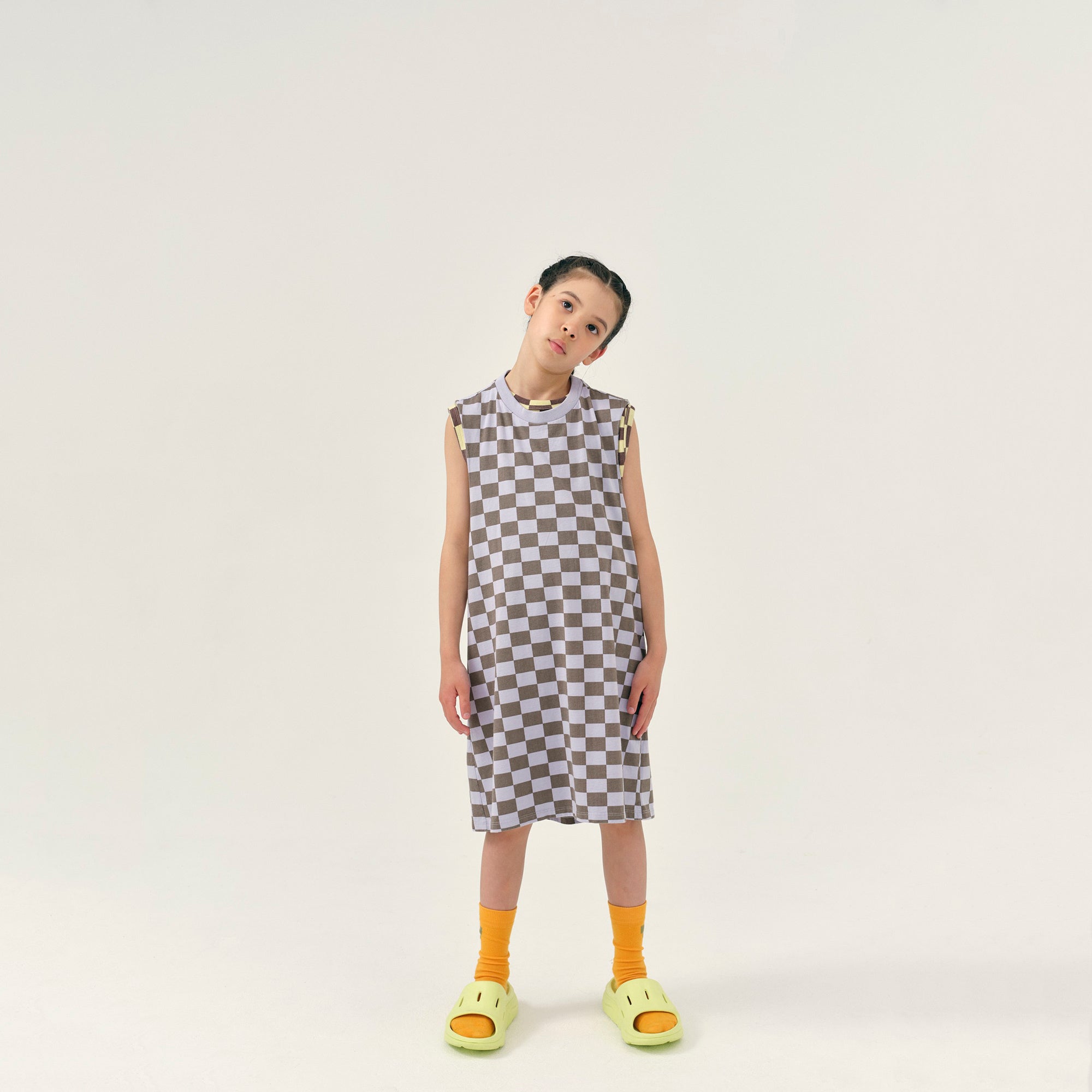 Girls Grey Check Cotton Dress