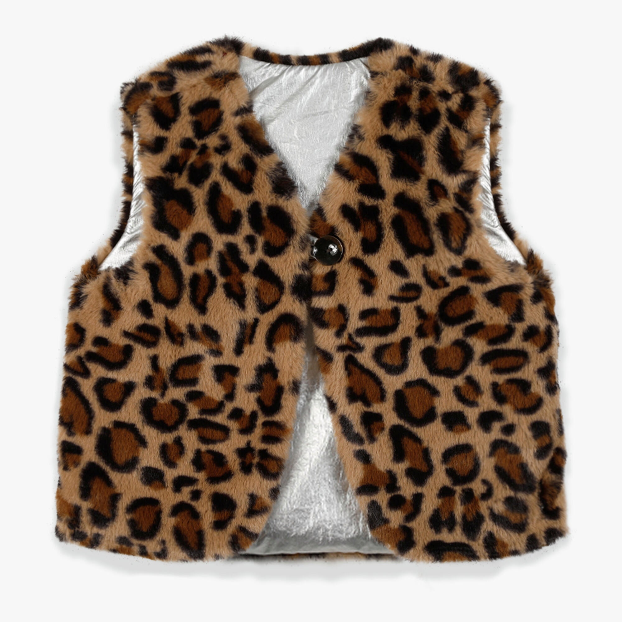 Girls Brown Leopard Gilet