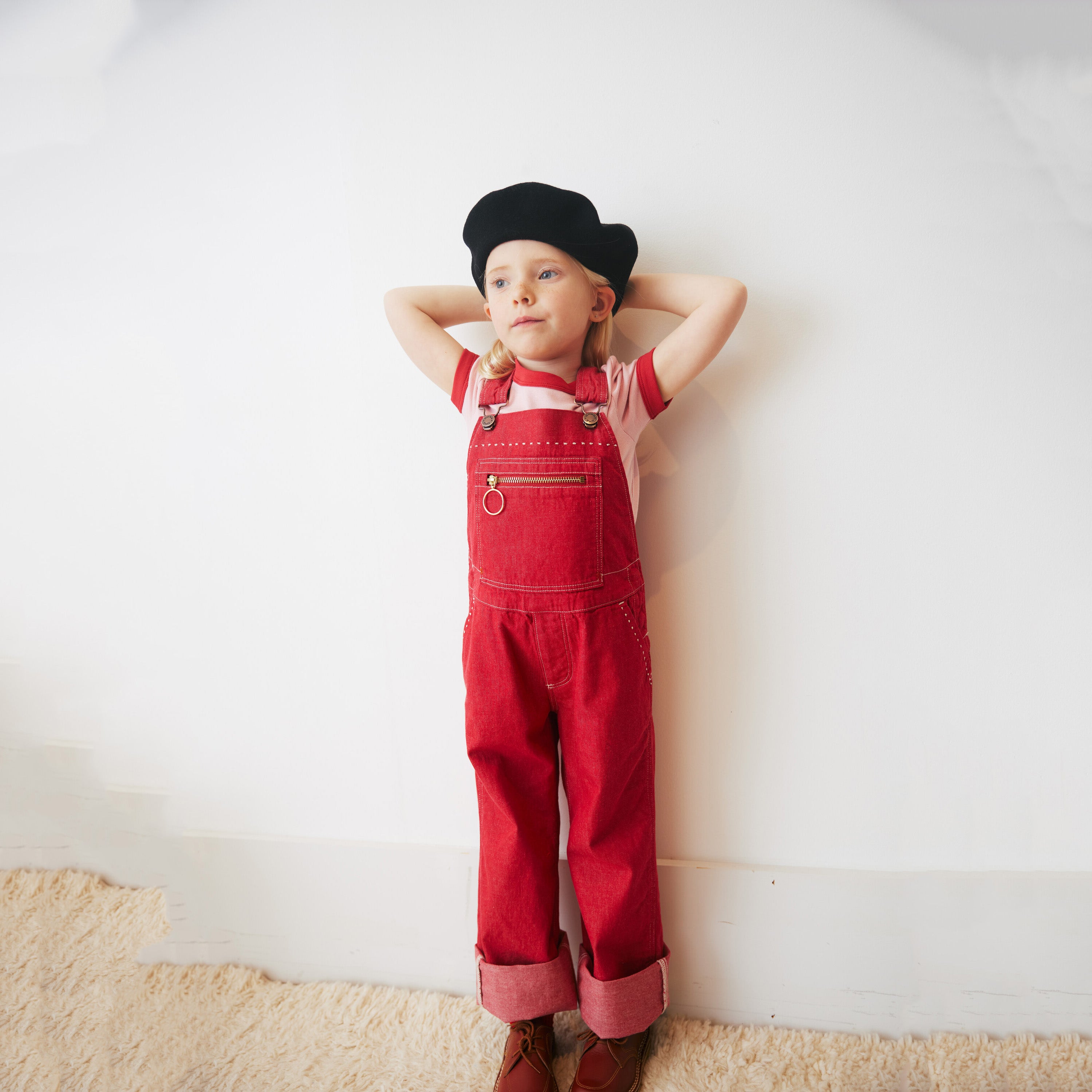 Boys & Girls Red Denim Jumpsuits