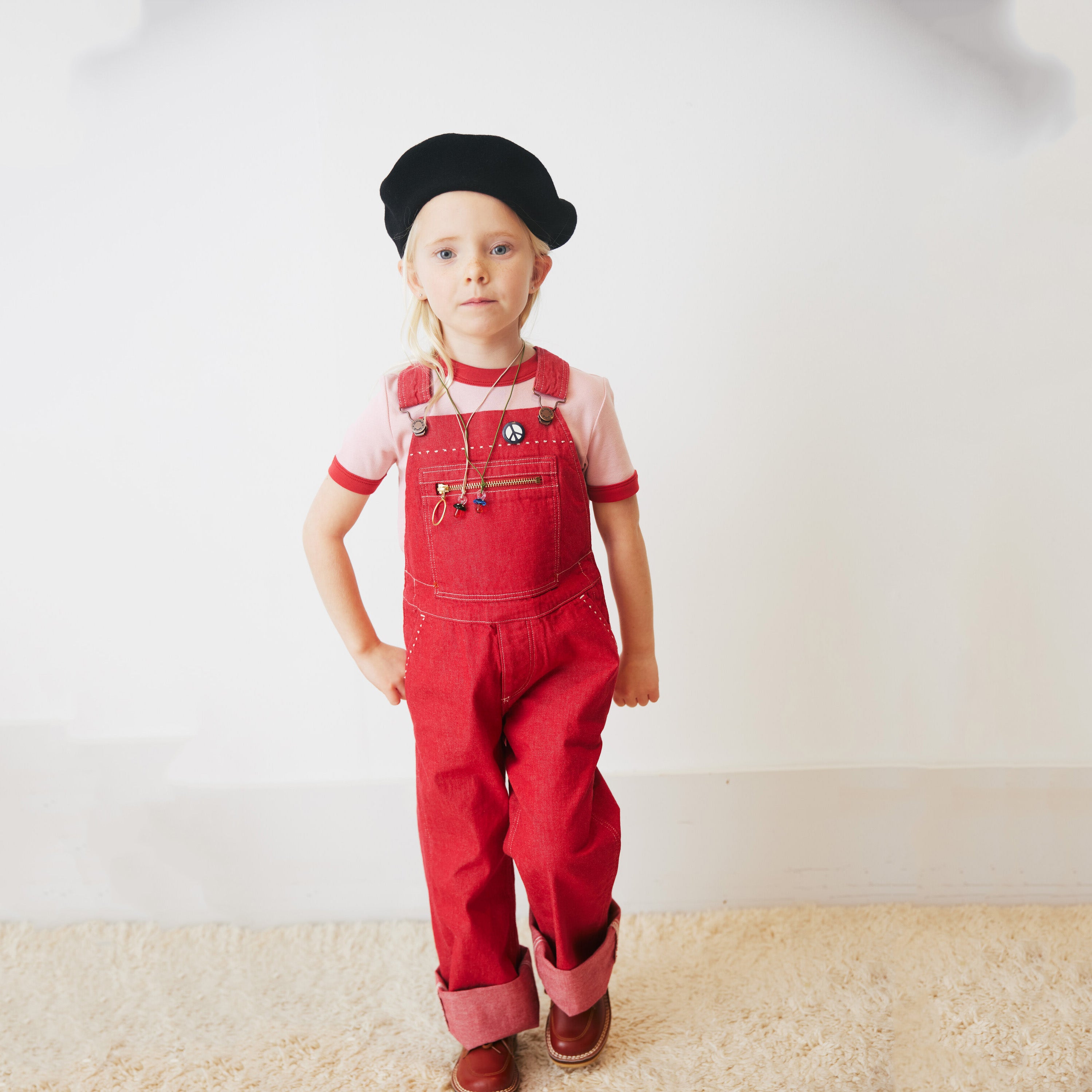 Boys & Girls Red Denim Jumpsuits