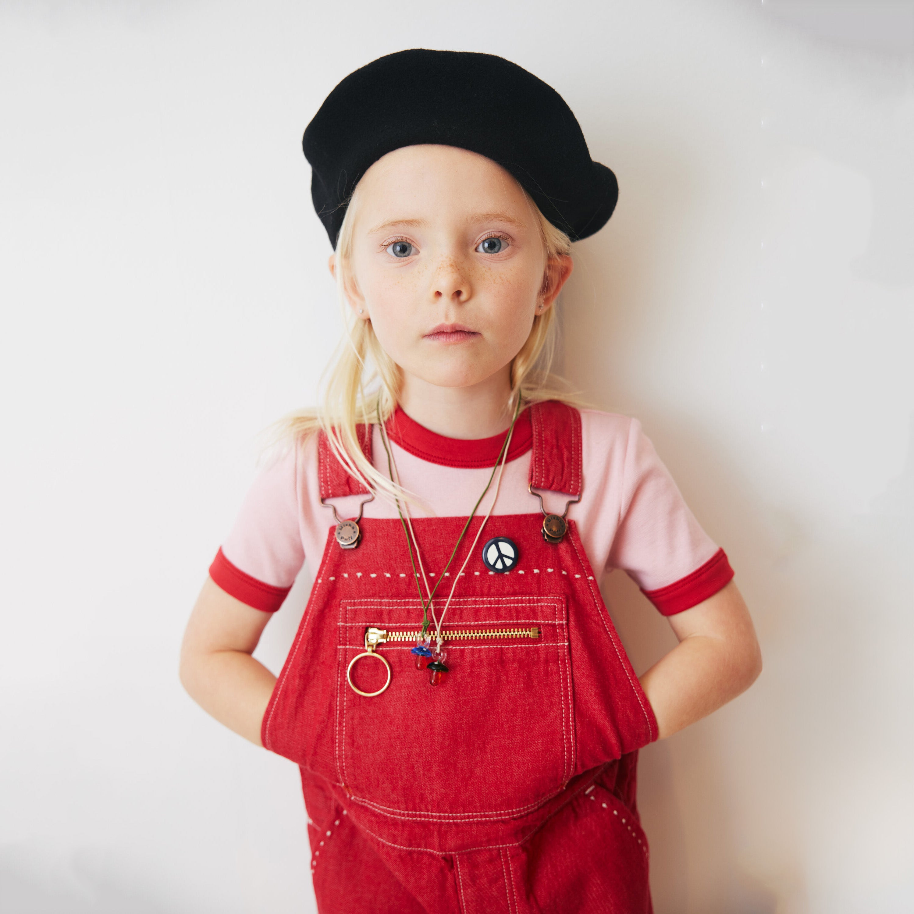 Boys & Girls Red Denim Jumpsuits