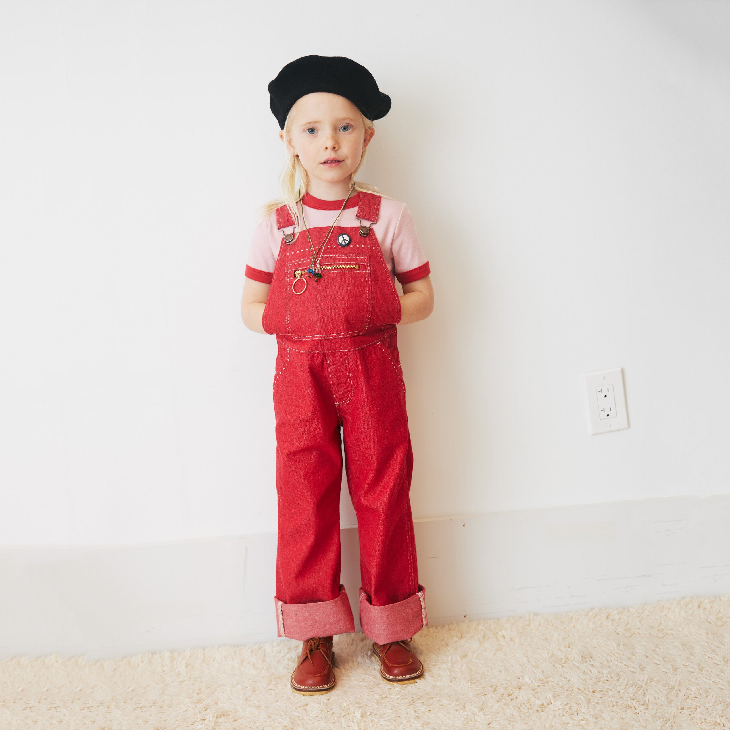 Boys & Girls Red Denim Jumpsuits