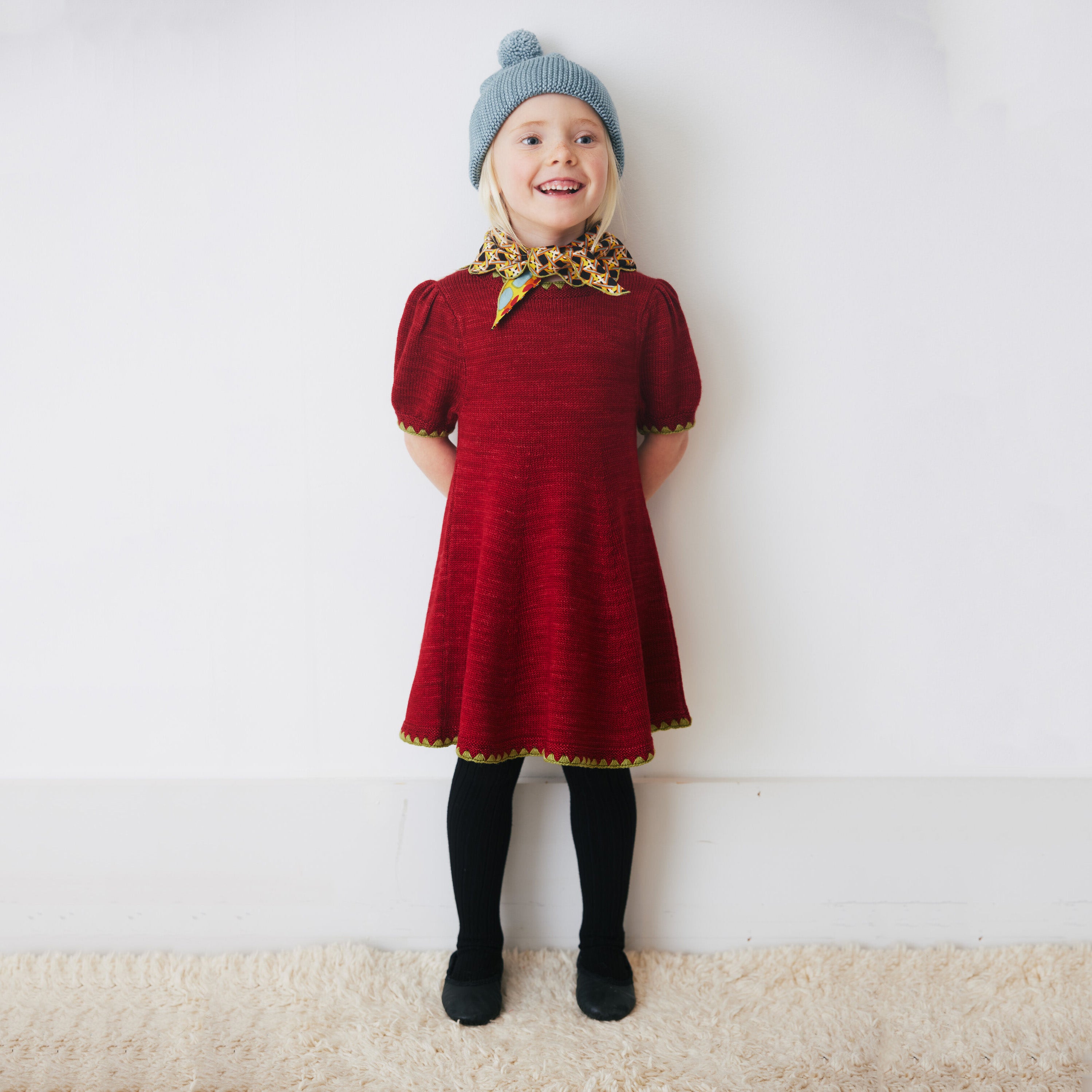 Girls Berry Puff Wool Dress