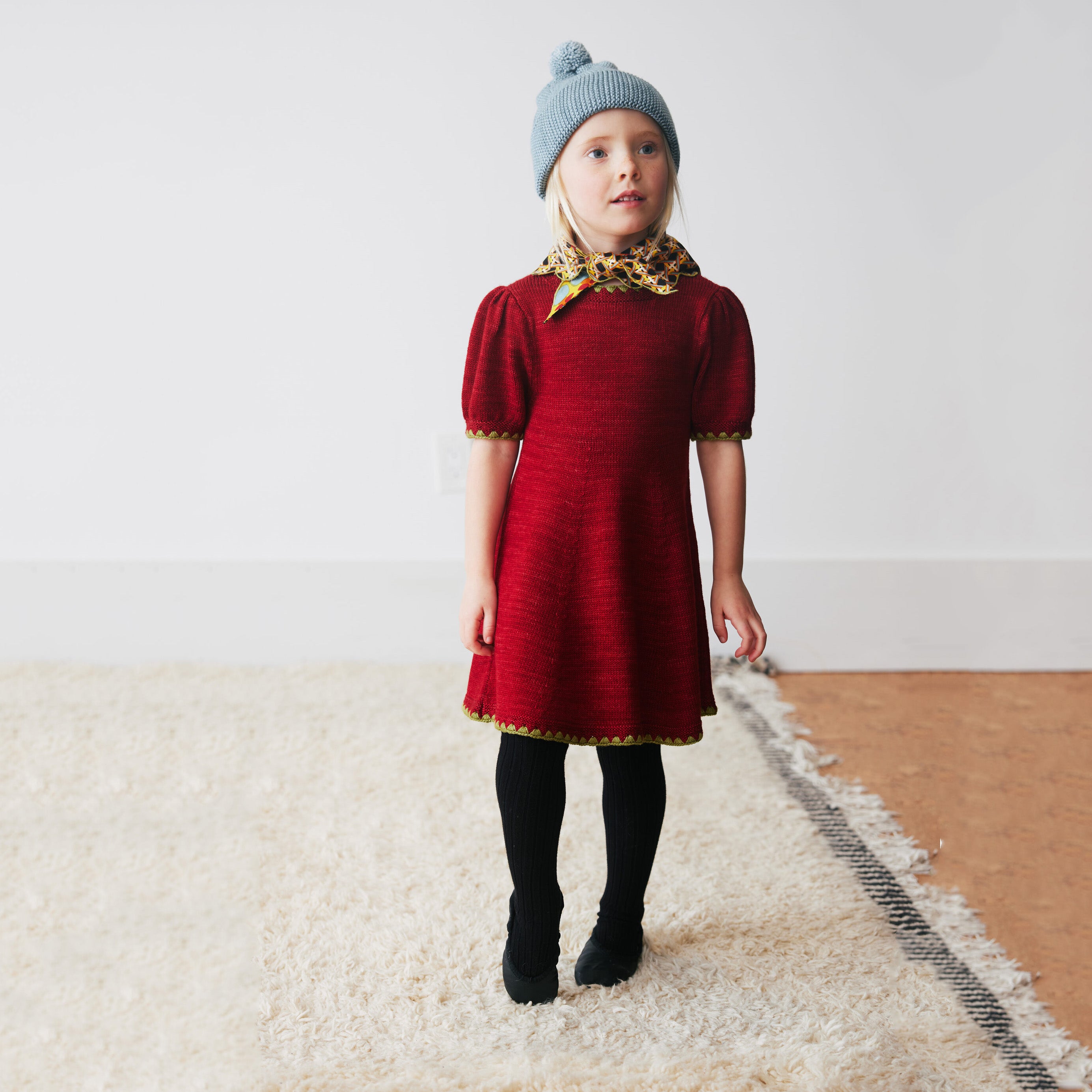 Girls Berry Puff Wool Dress