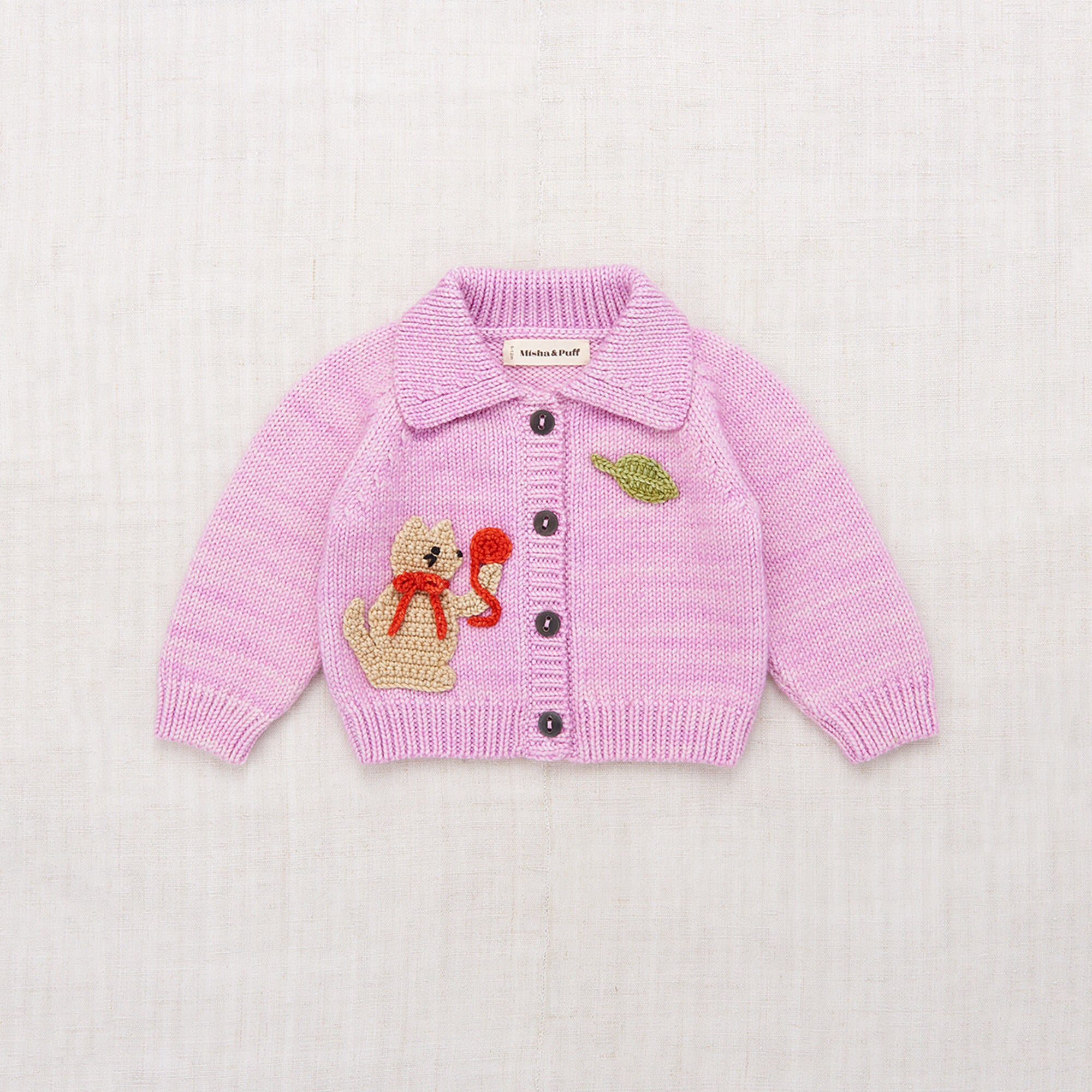 Baby Girls Pink Lilac Cat Wool Cardigan