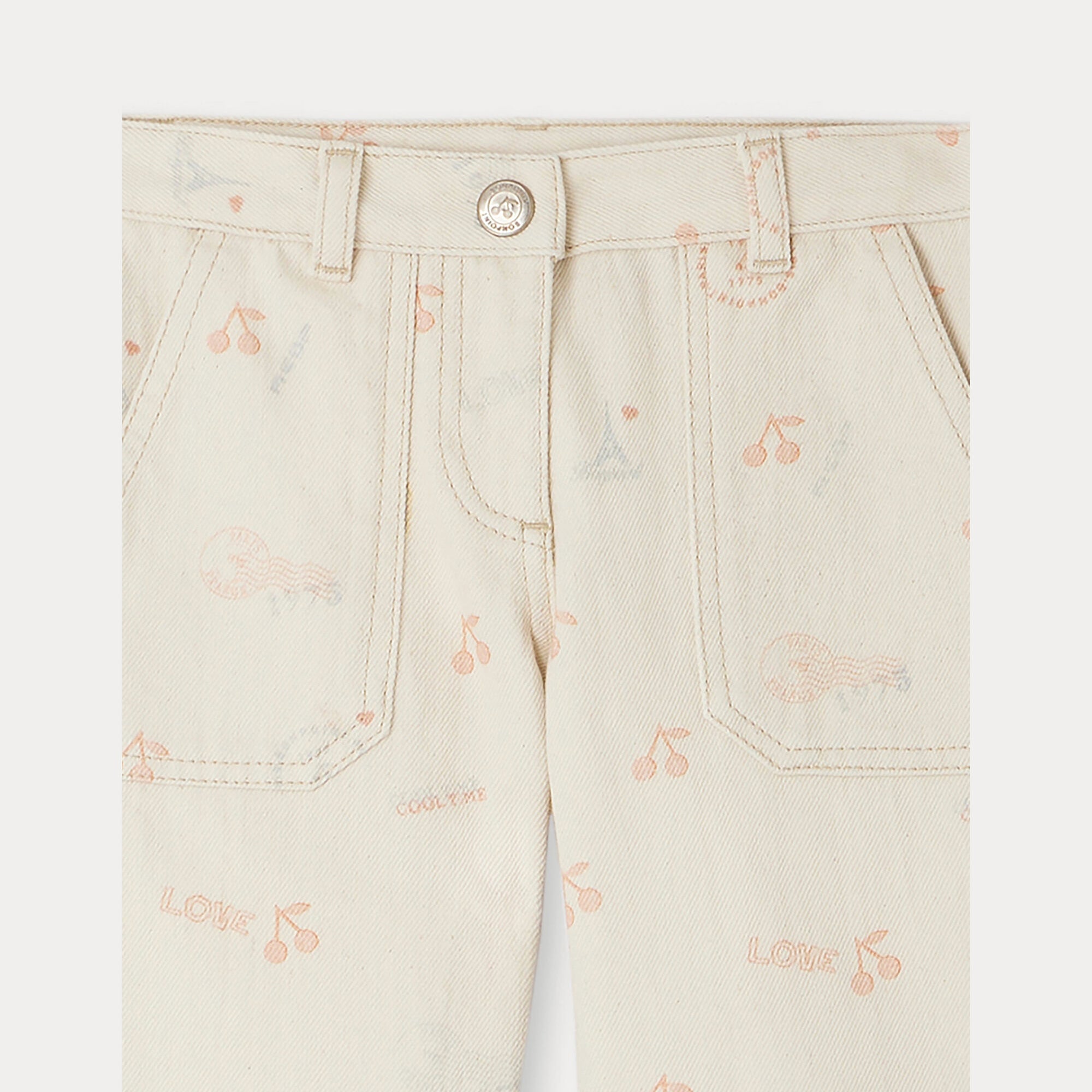 Girls White Logo Cotton Trousers