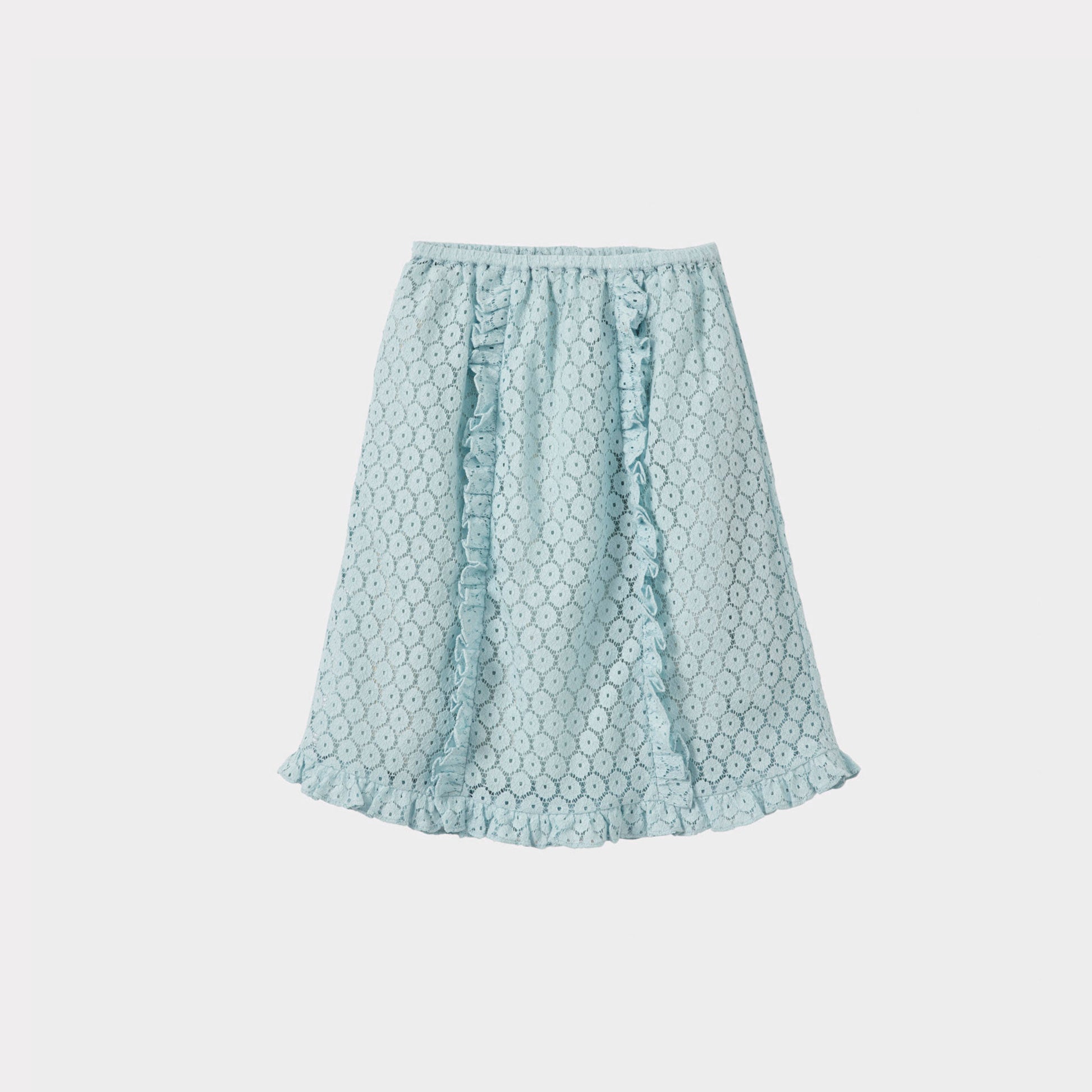 Girls Light Blue Embroidered Skirt