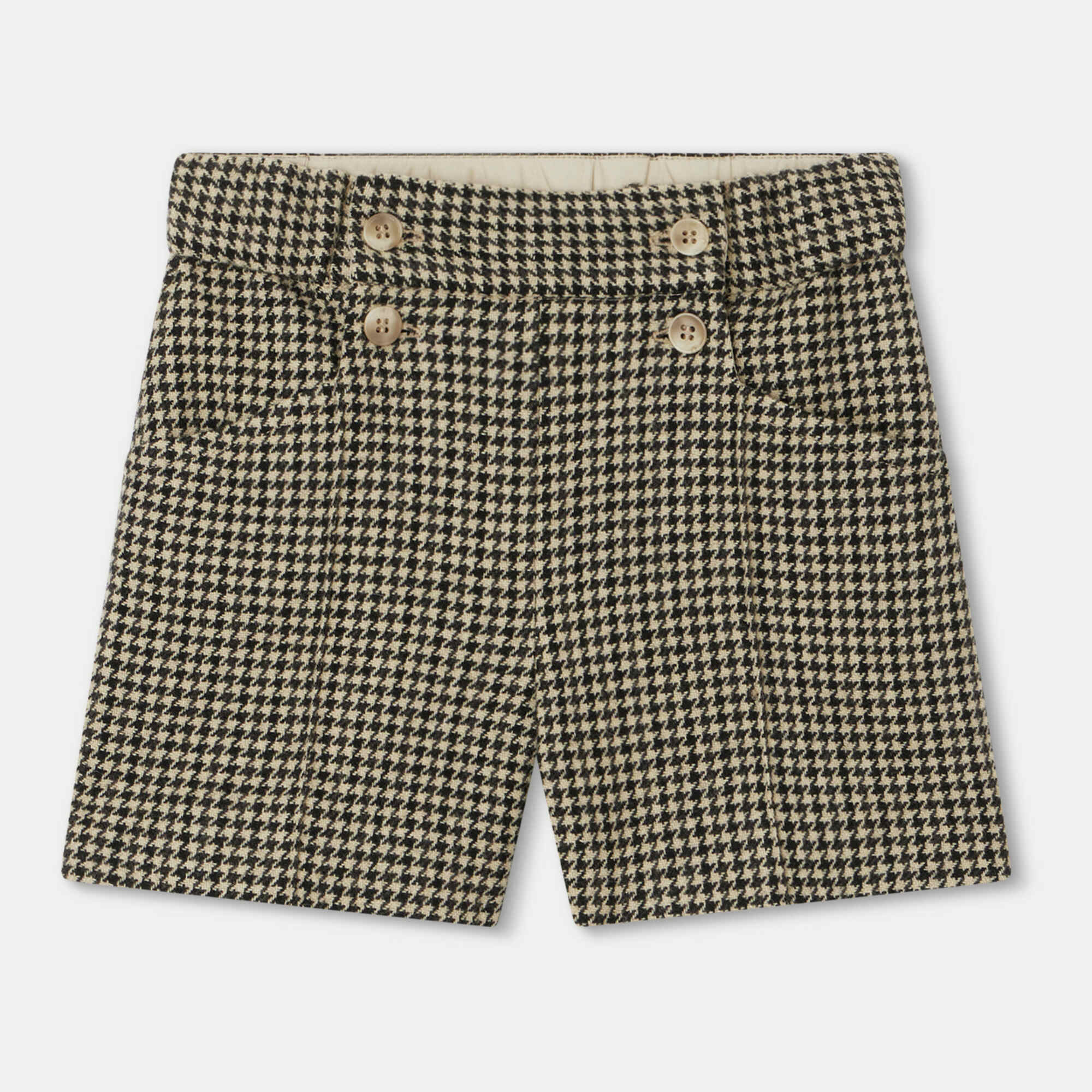 Girls Beige Check Wool Shorts