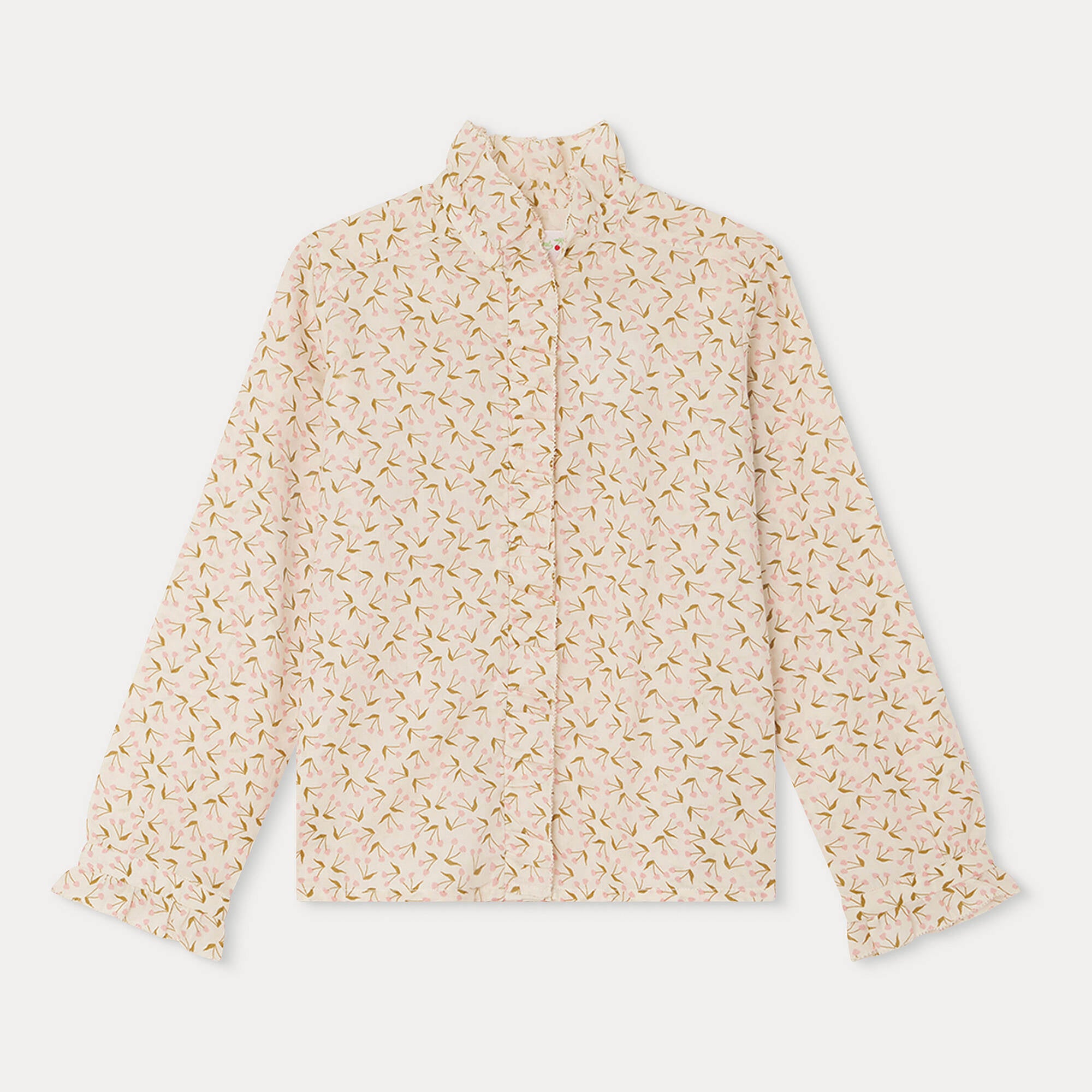 Girls Light Pink Floral Cotton Shirt