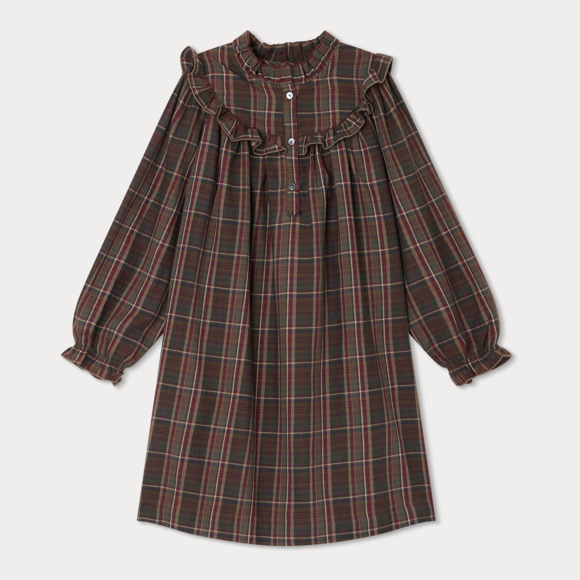 Girls Brown Check Cotton Dress