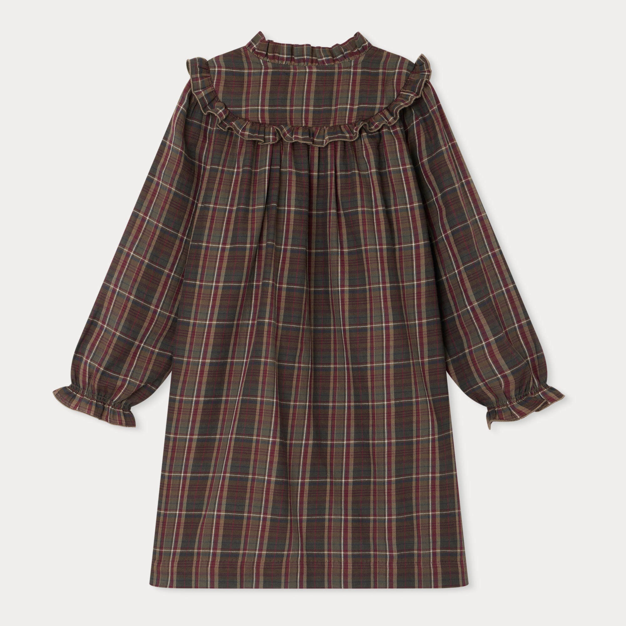 Girls Brown Check Cotton Dress