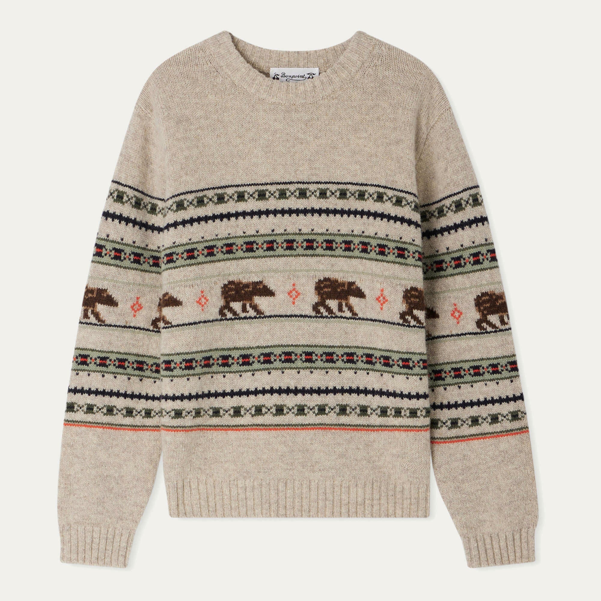 Boys Beige Jacquard Wool Sweater