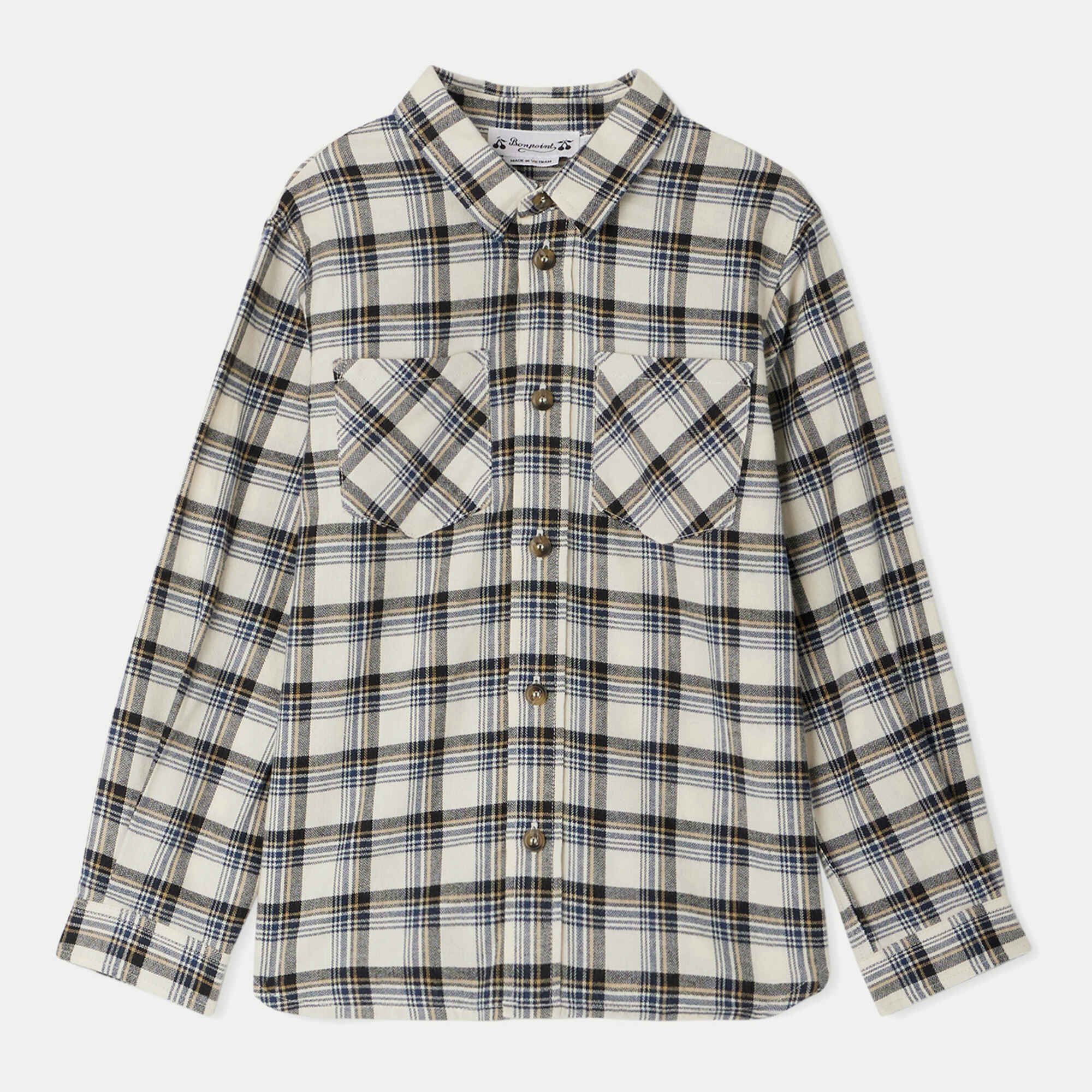 Boys Beige Check Cotton Shirt