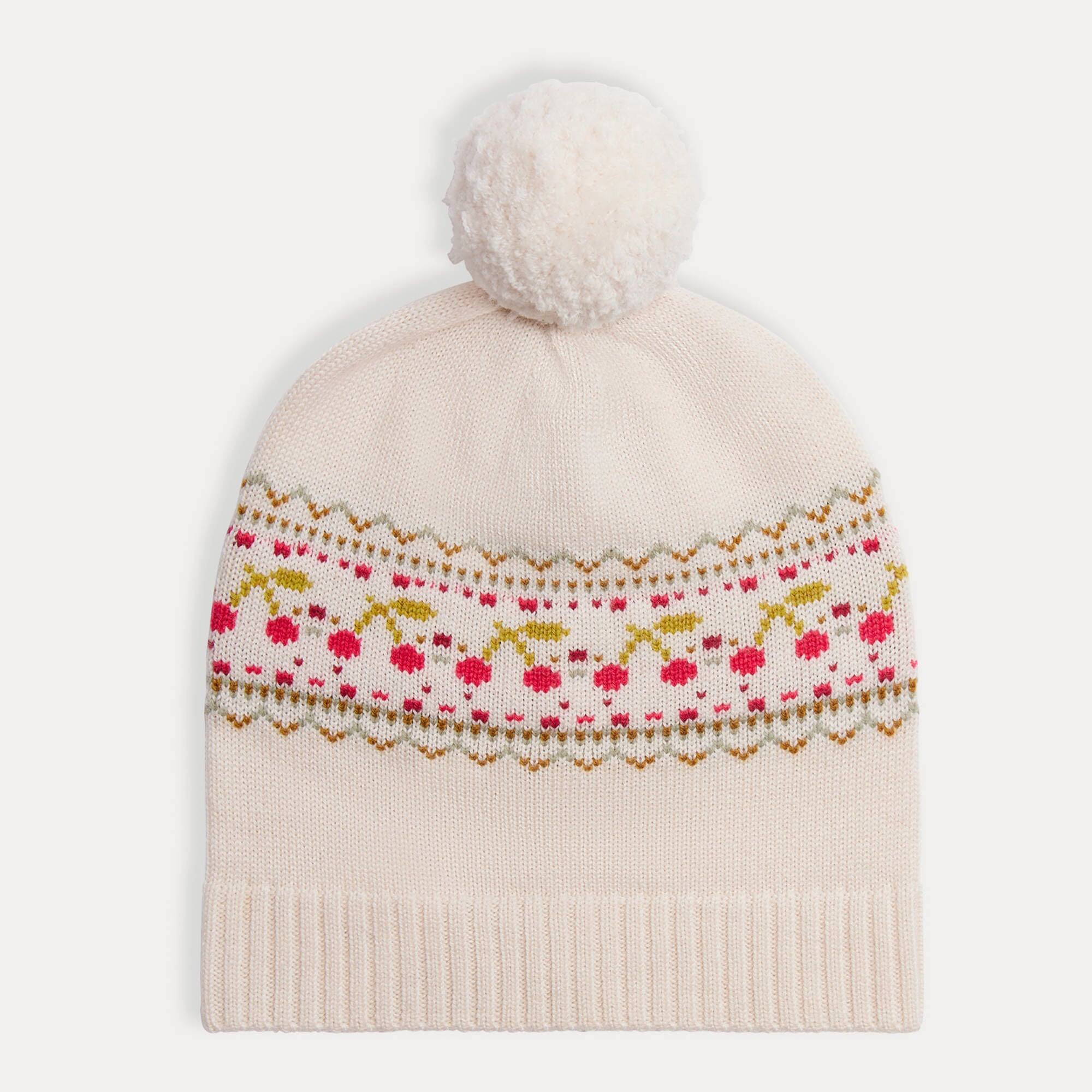 Girls White Jacquard Wool Hat