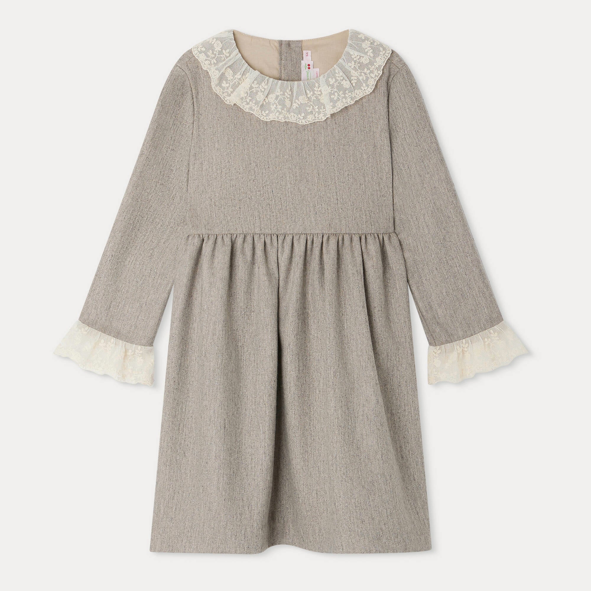 Girls Beige Ruffled Wool Dress