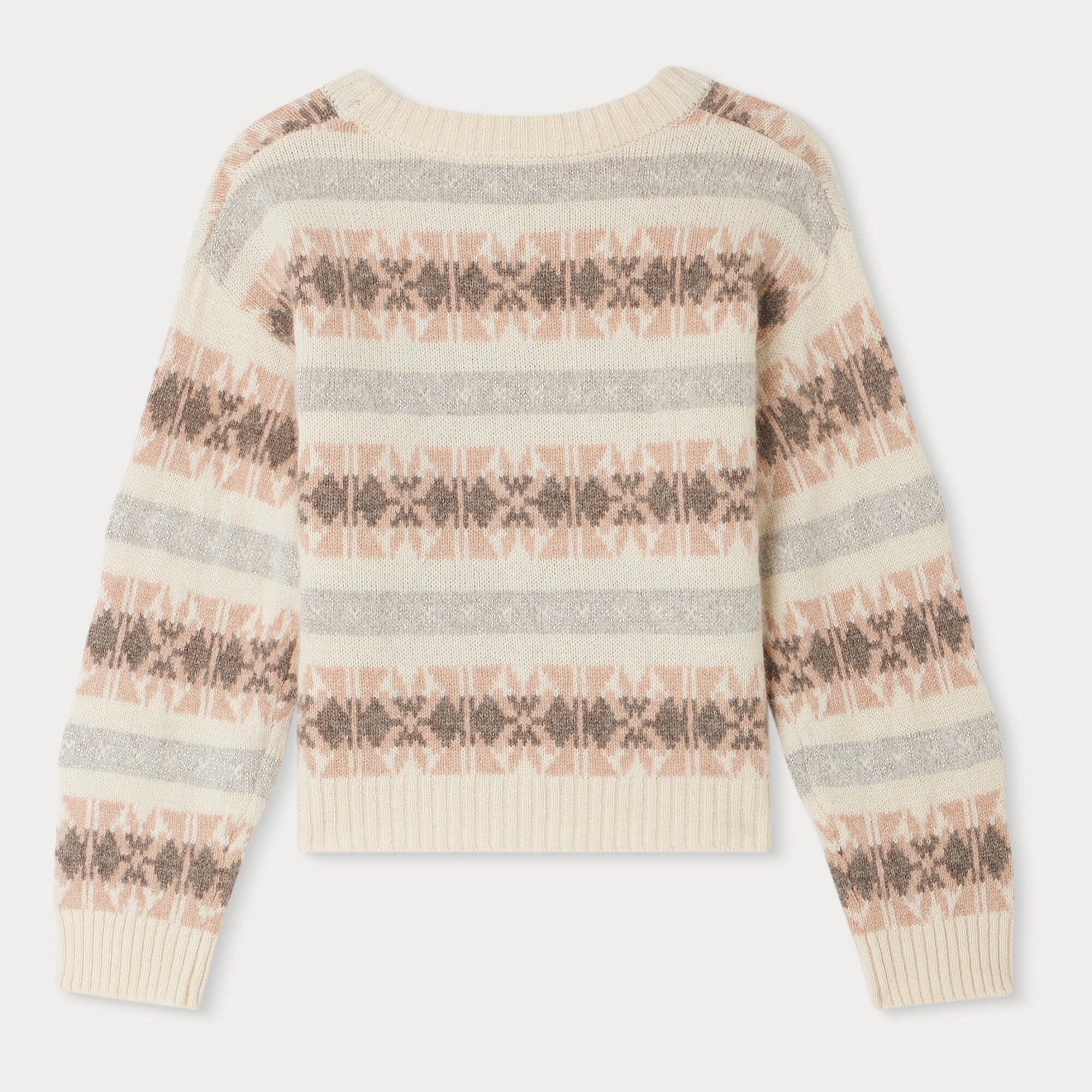 Girls Beige Jacquard Wool Sweater