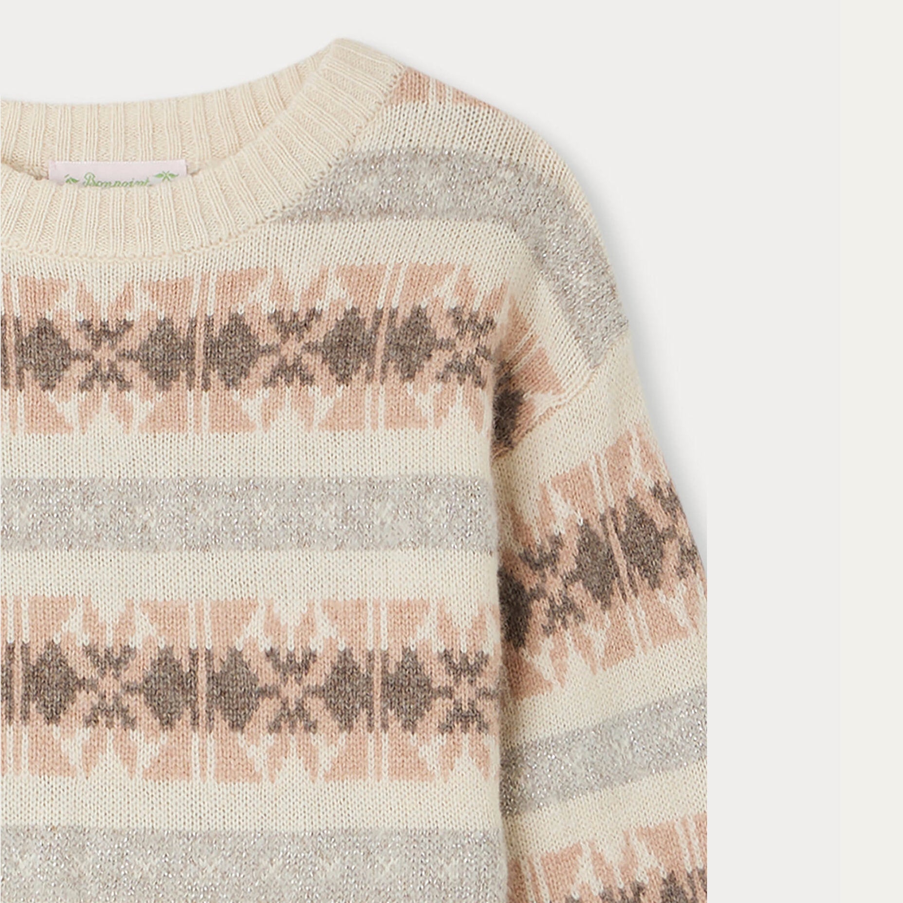 Girls Beige Jacquard Wool Sweater