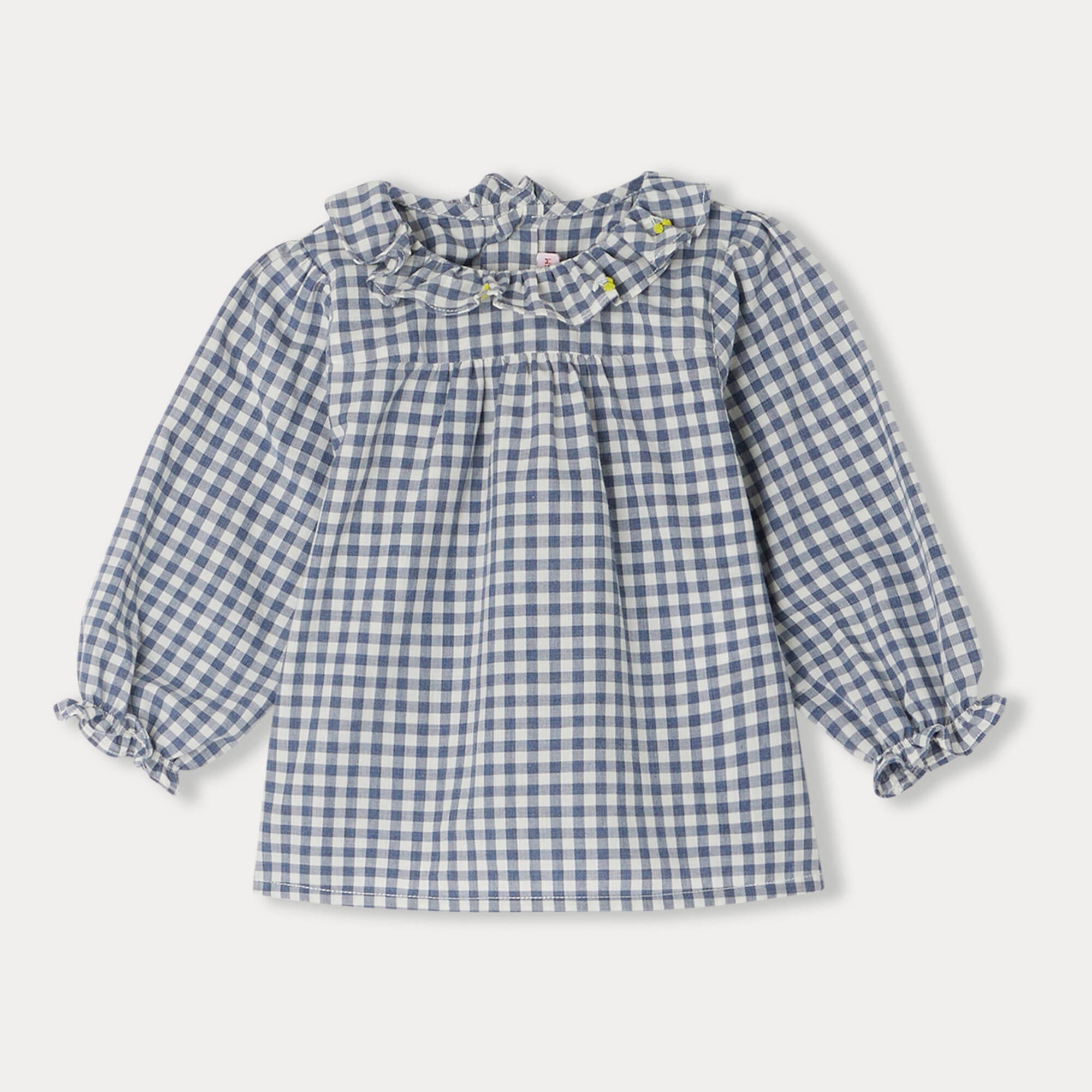 Baby Girls Grey Blue Check Cotton Top
