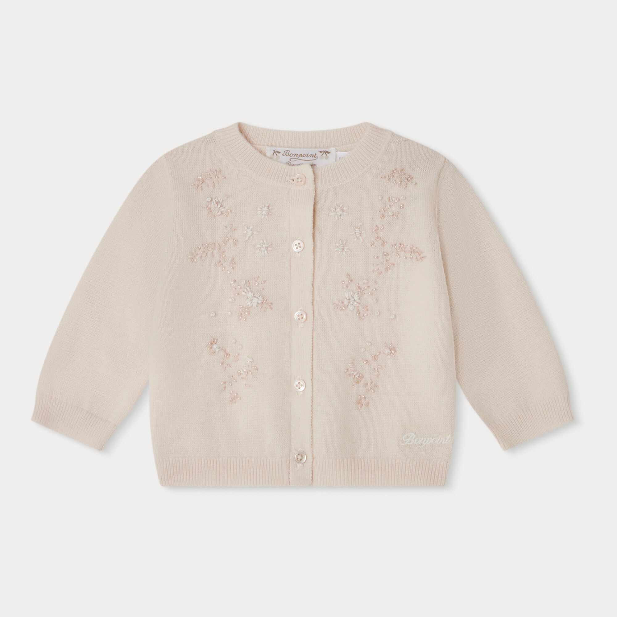 Baby Girls White Embroidered Wool Cardigan