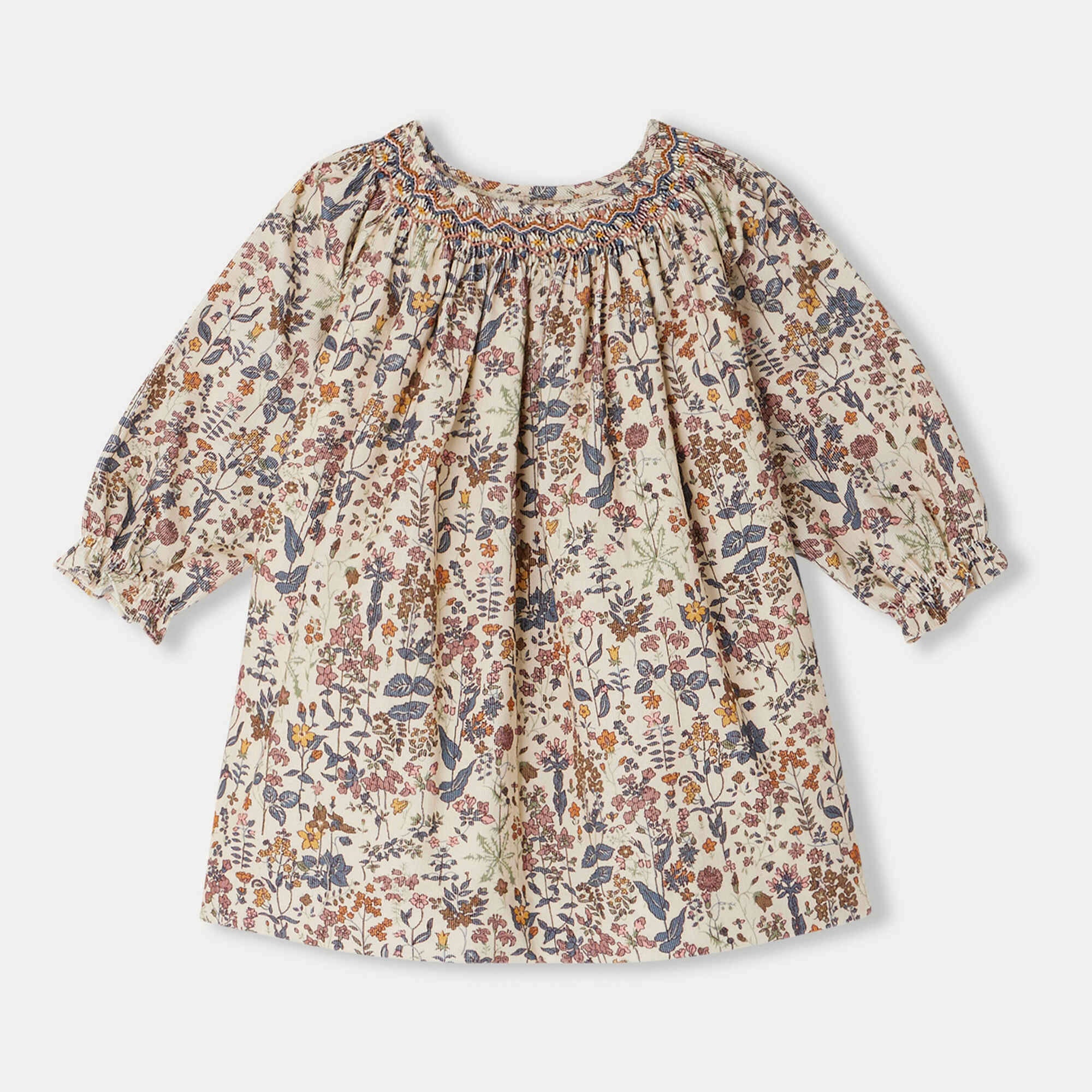 Baby Girls Multicolor Floral Corduroy Dress