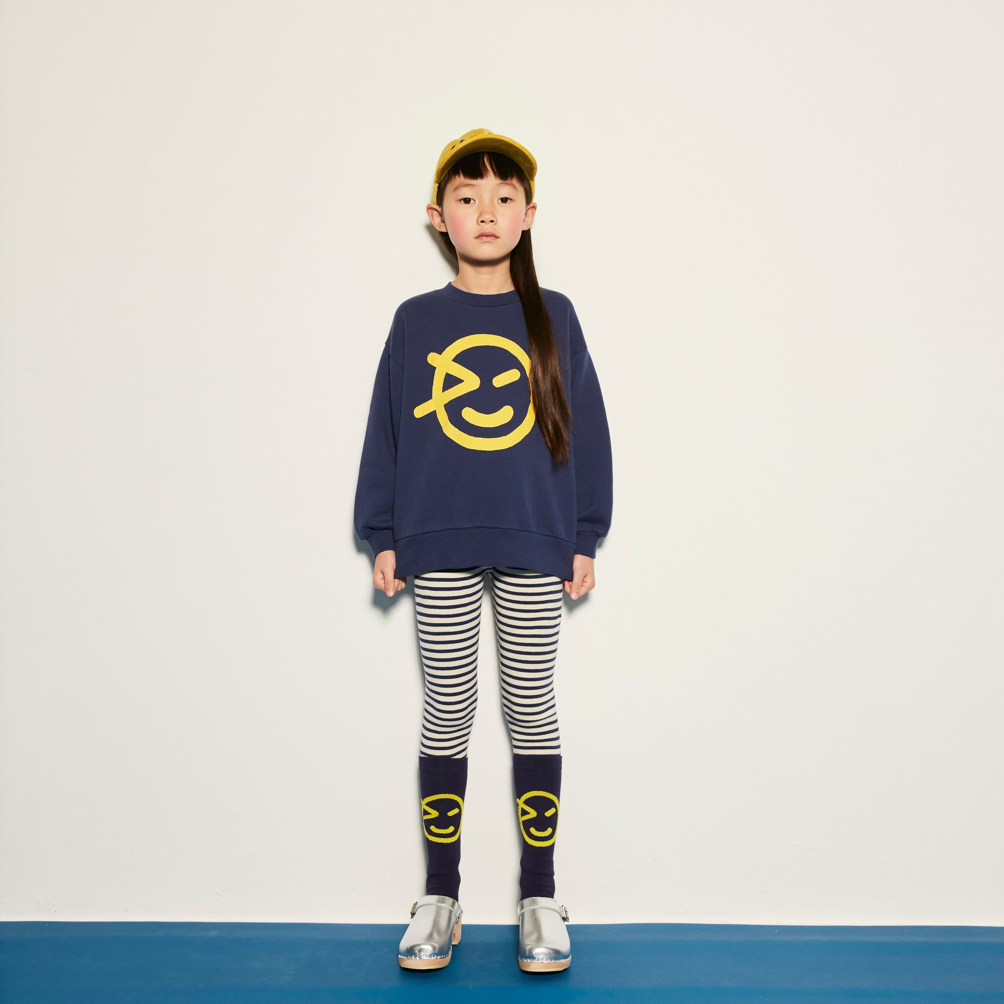 Girls Navy Stripes Cotton Leggings