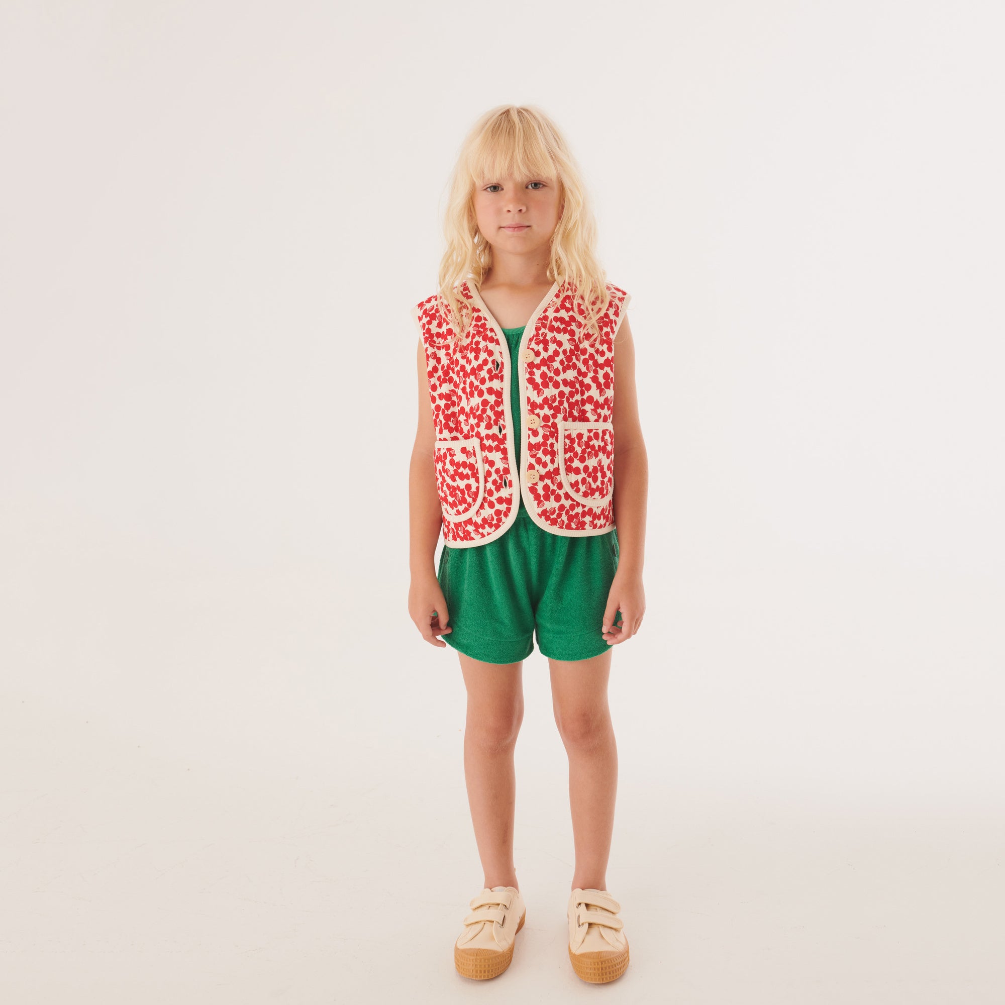 Girls Red Printed Gilet