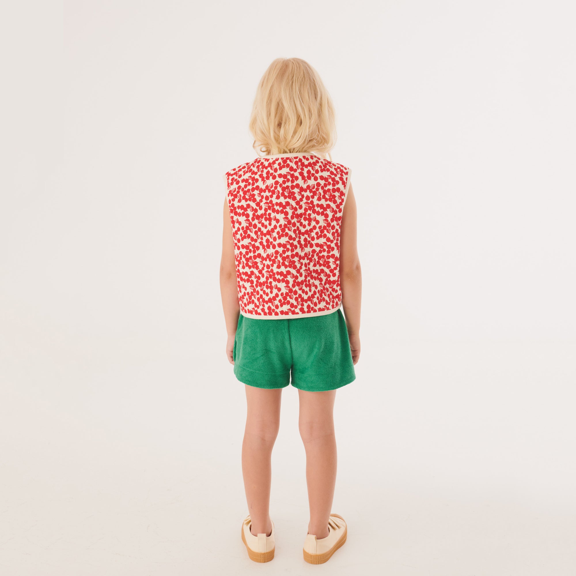 Girls Red Printed Gilet