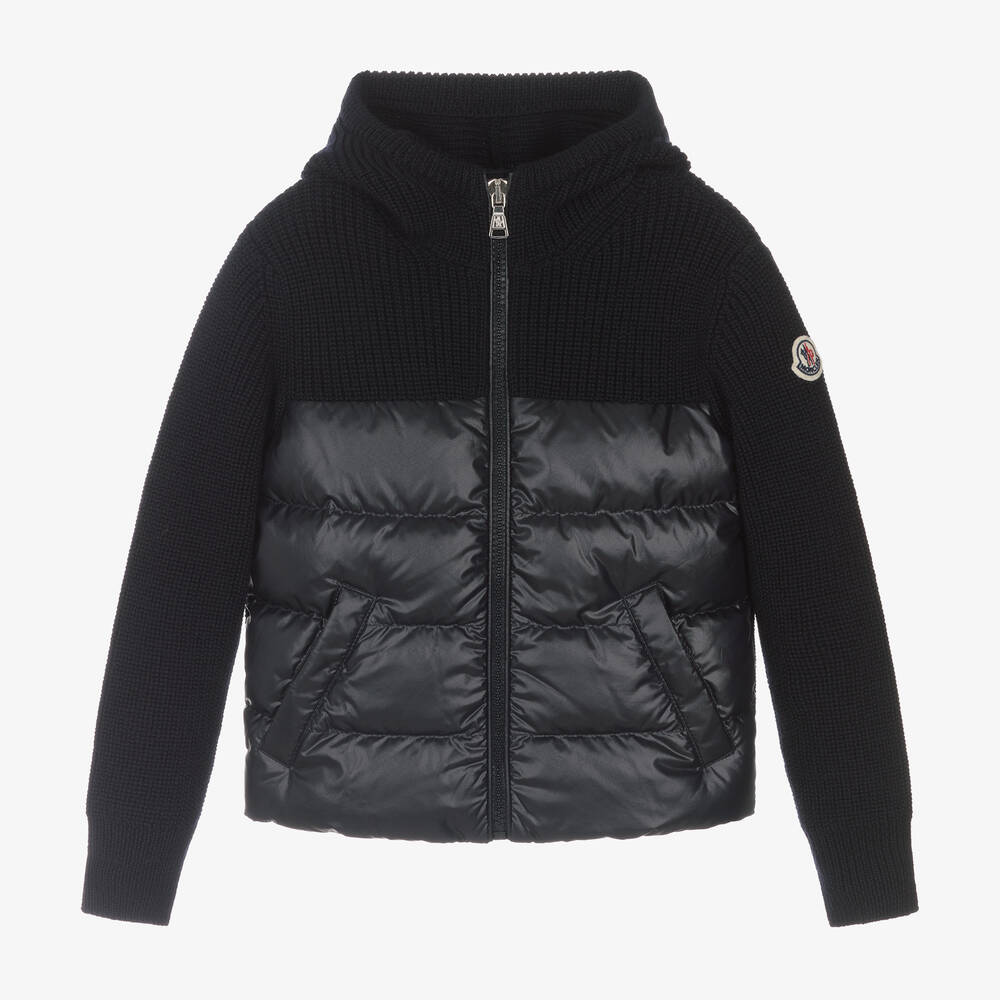 Boys Dark Blue Hooded Wool Zip-Up Top