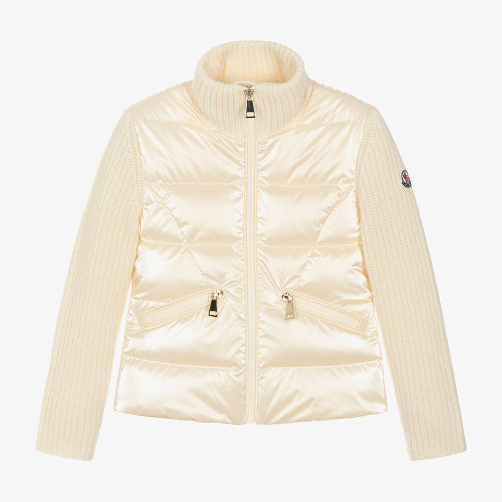 Girls White Wool Zip-Up Top