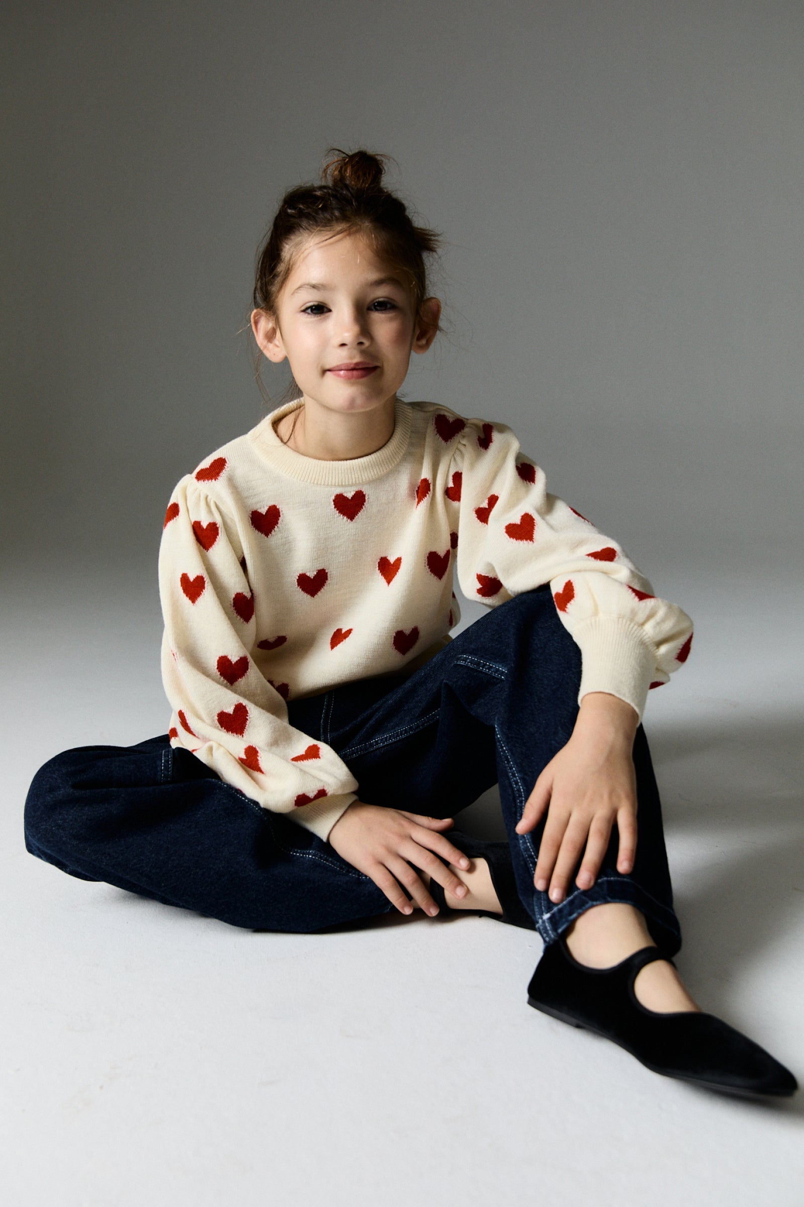 Girls Cream Heart Wool Sweater