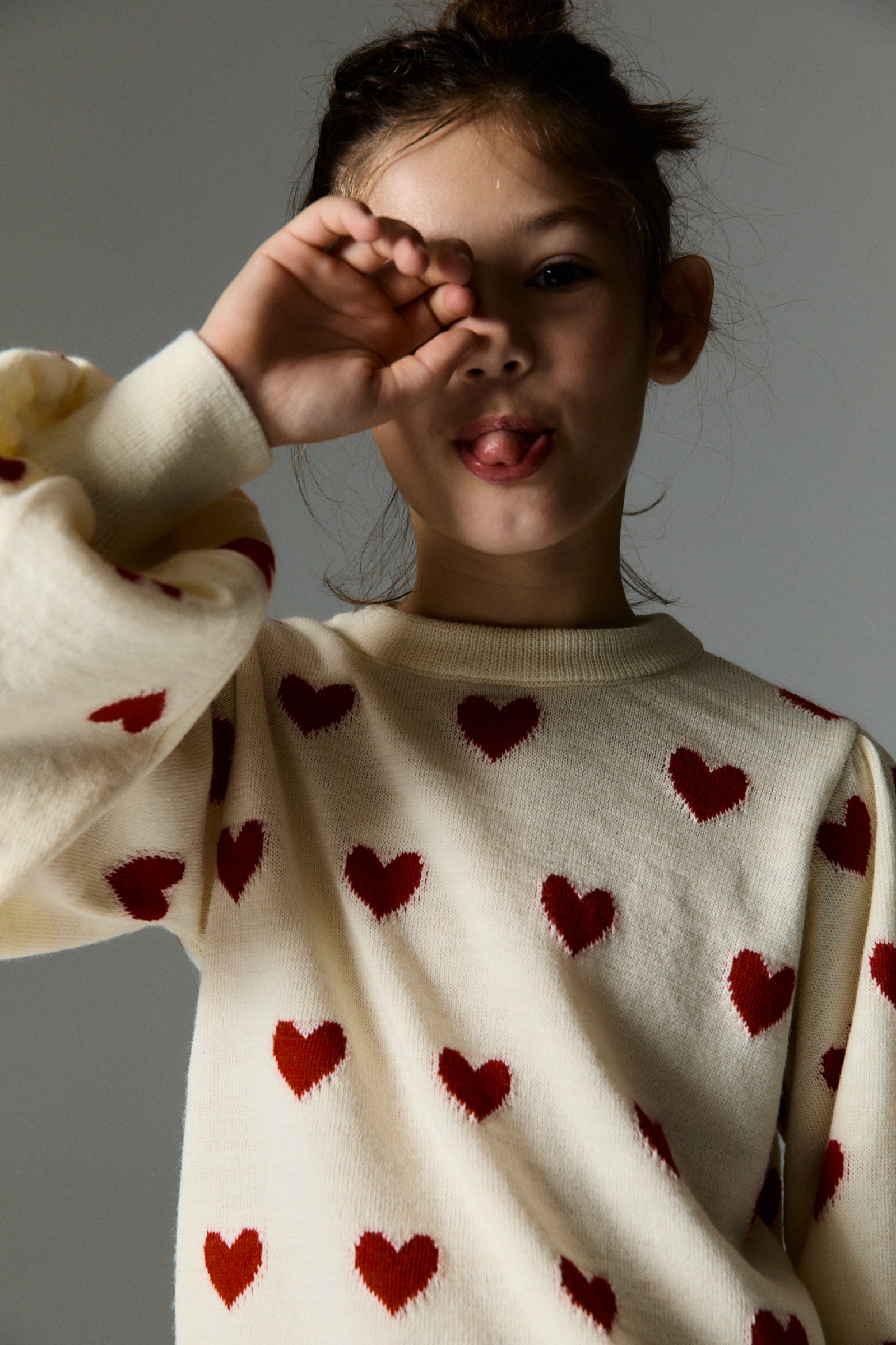 Girls Cream Heart Wool Sweater