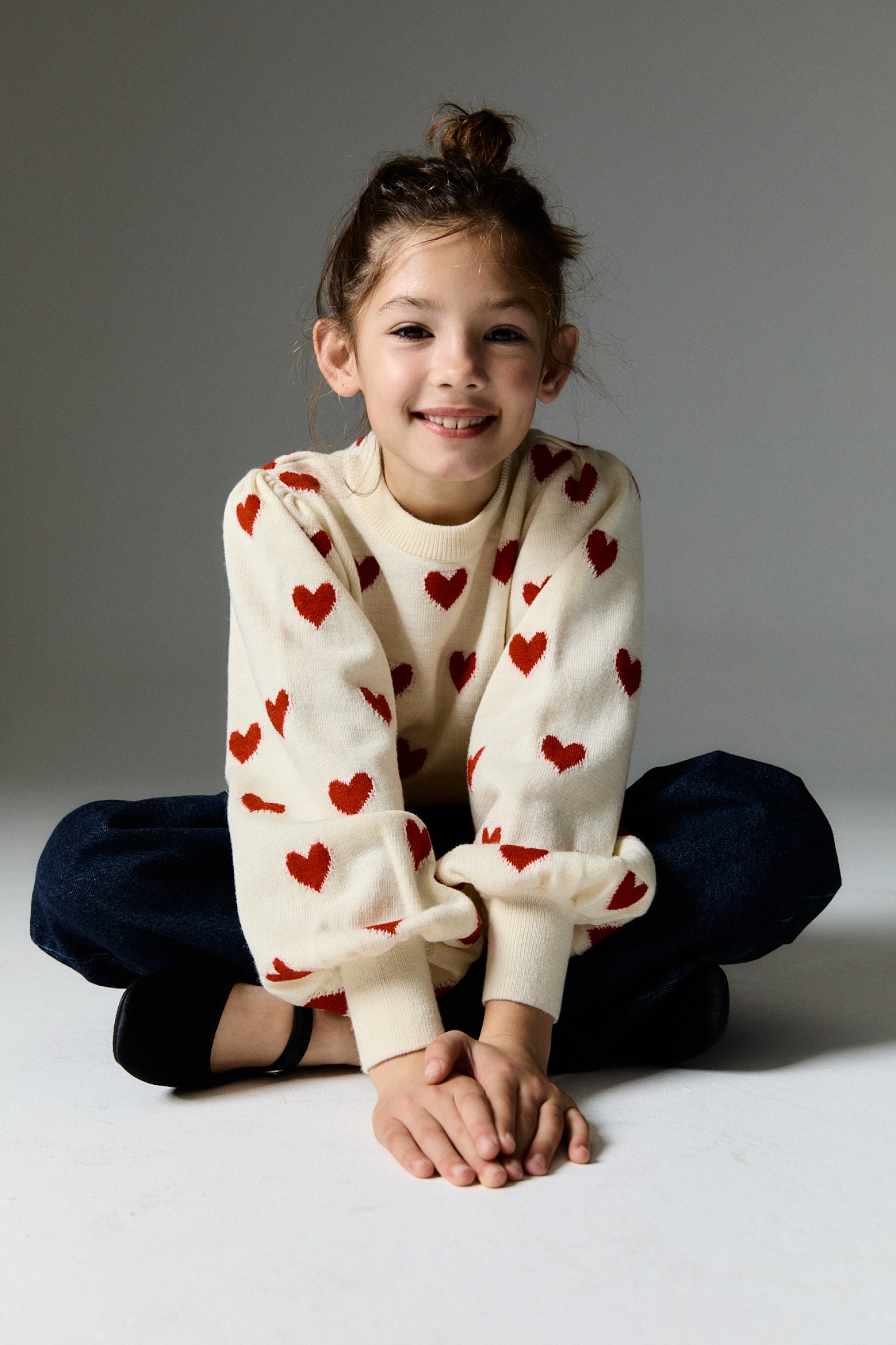 Girls Cream Heart Wool Sweater