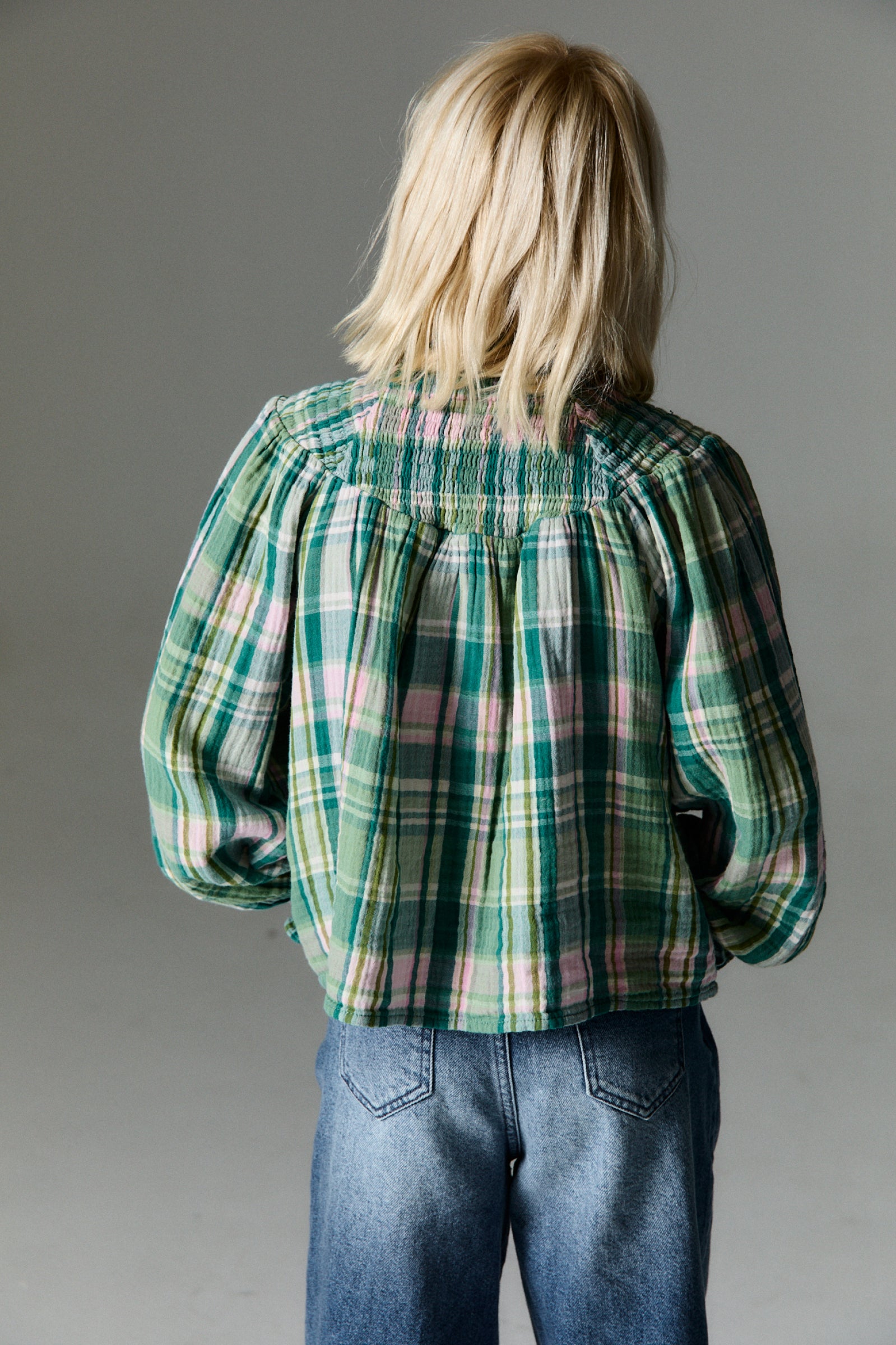 Girls Green Check Cotton Top