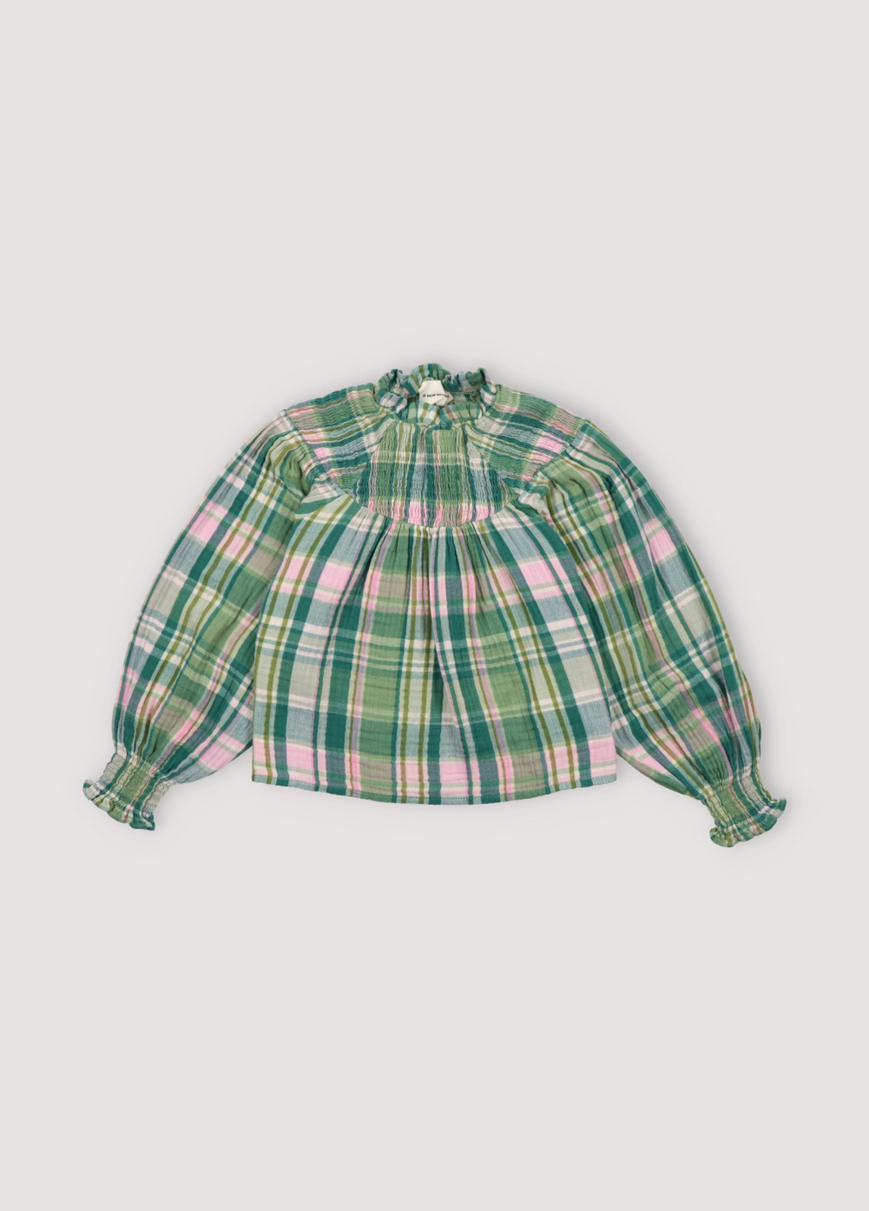 Girls Green Check Cotton Top