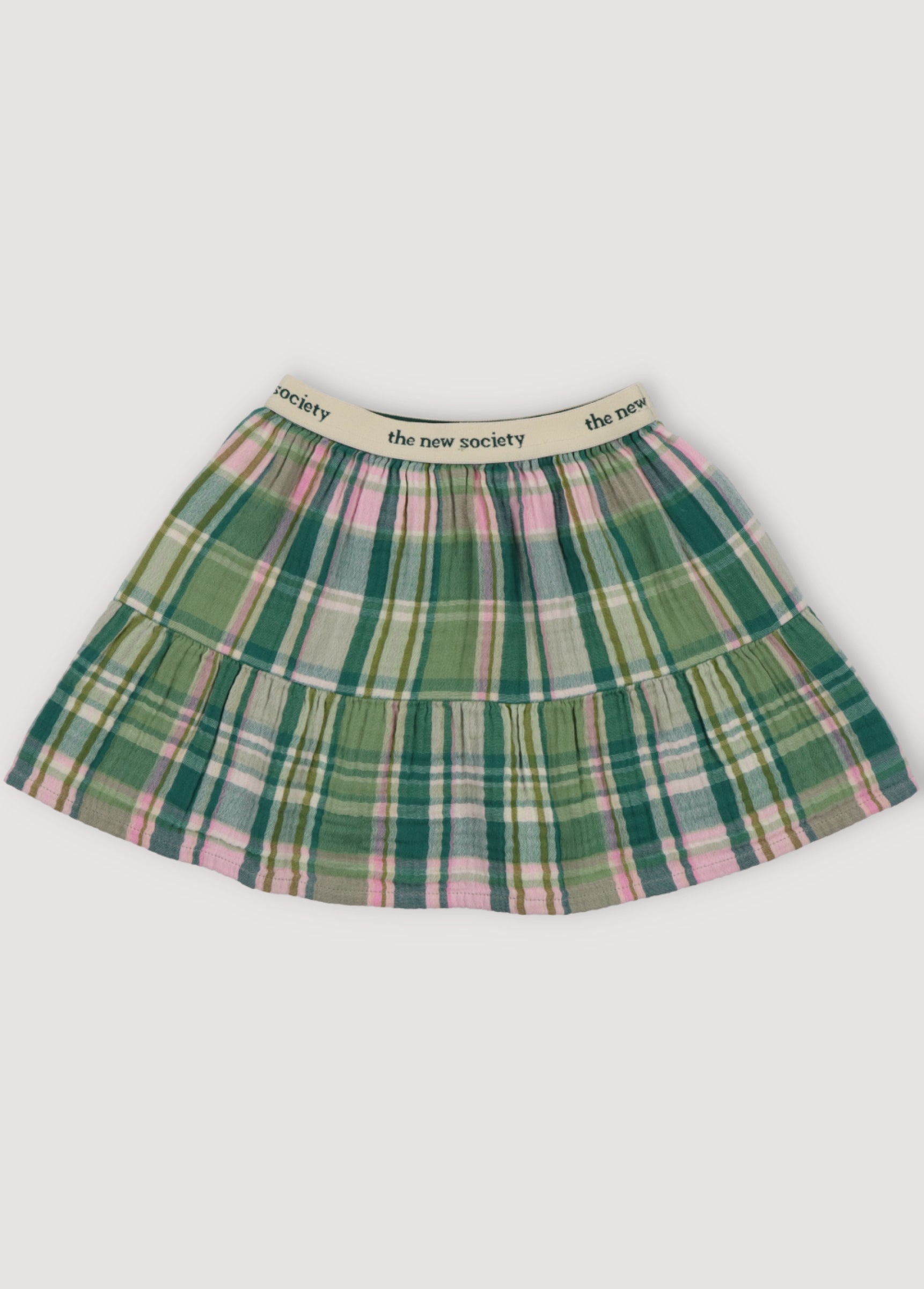 Girls Green Check Cotton Skirt