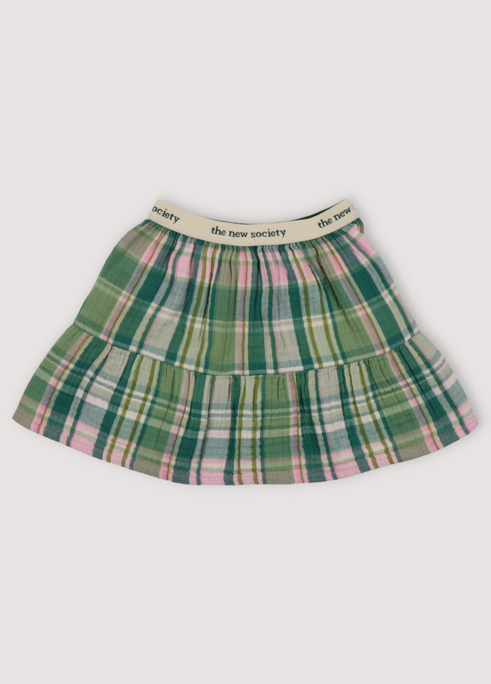 Girls Green Check Cotton Skirt