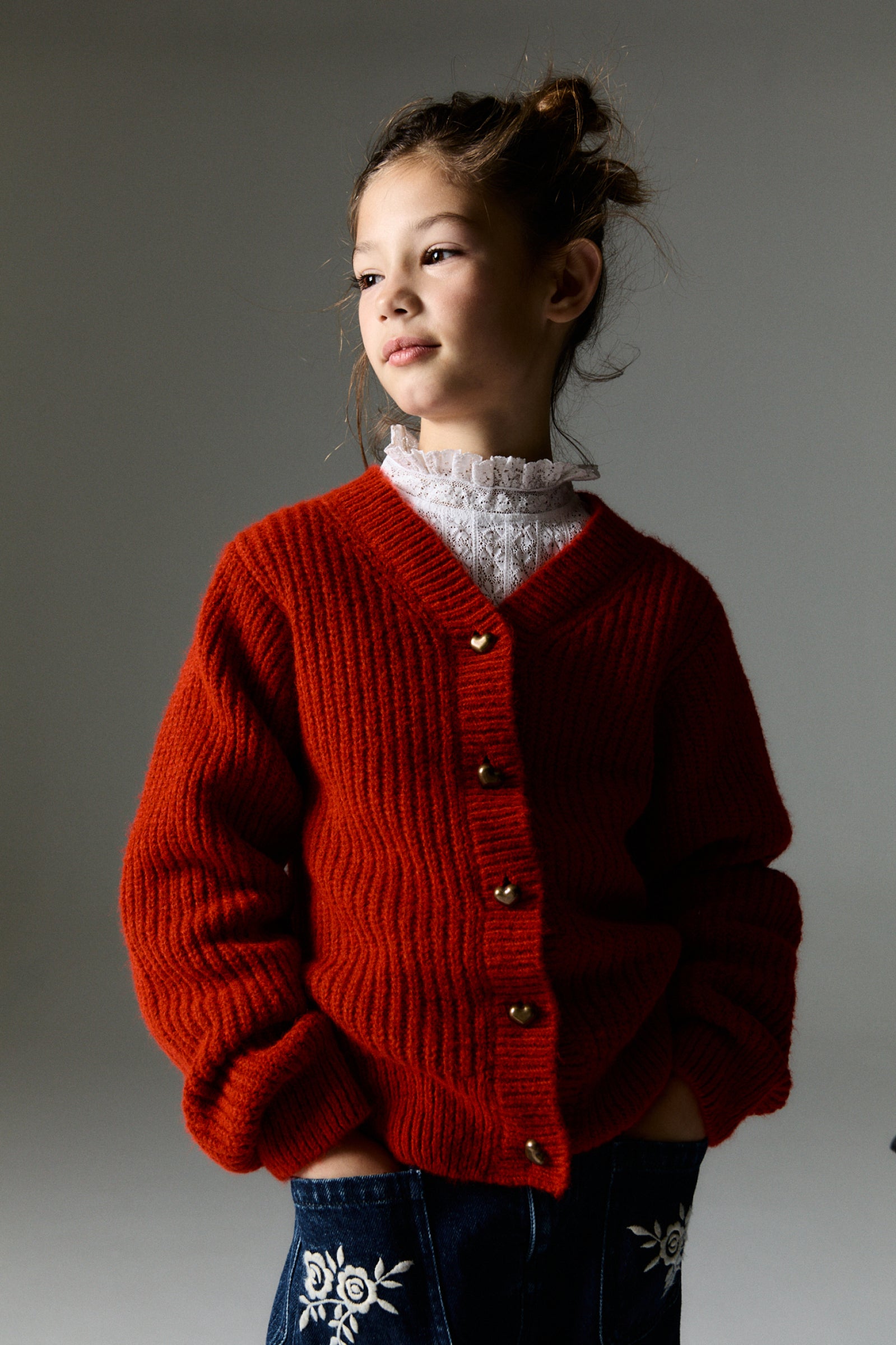 Girls Red Knit Cardigan