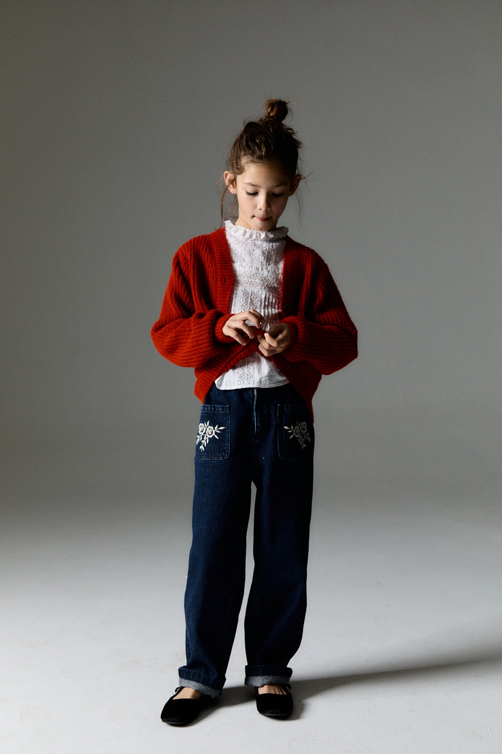 Girls Red Knit Cardigan