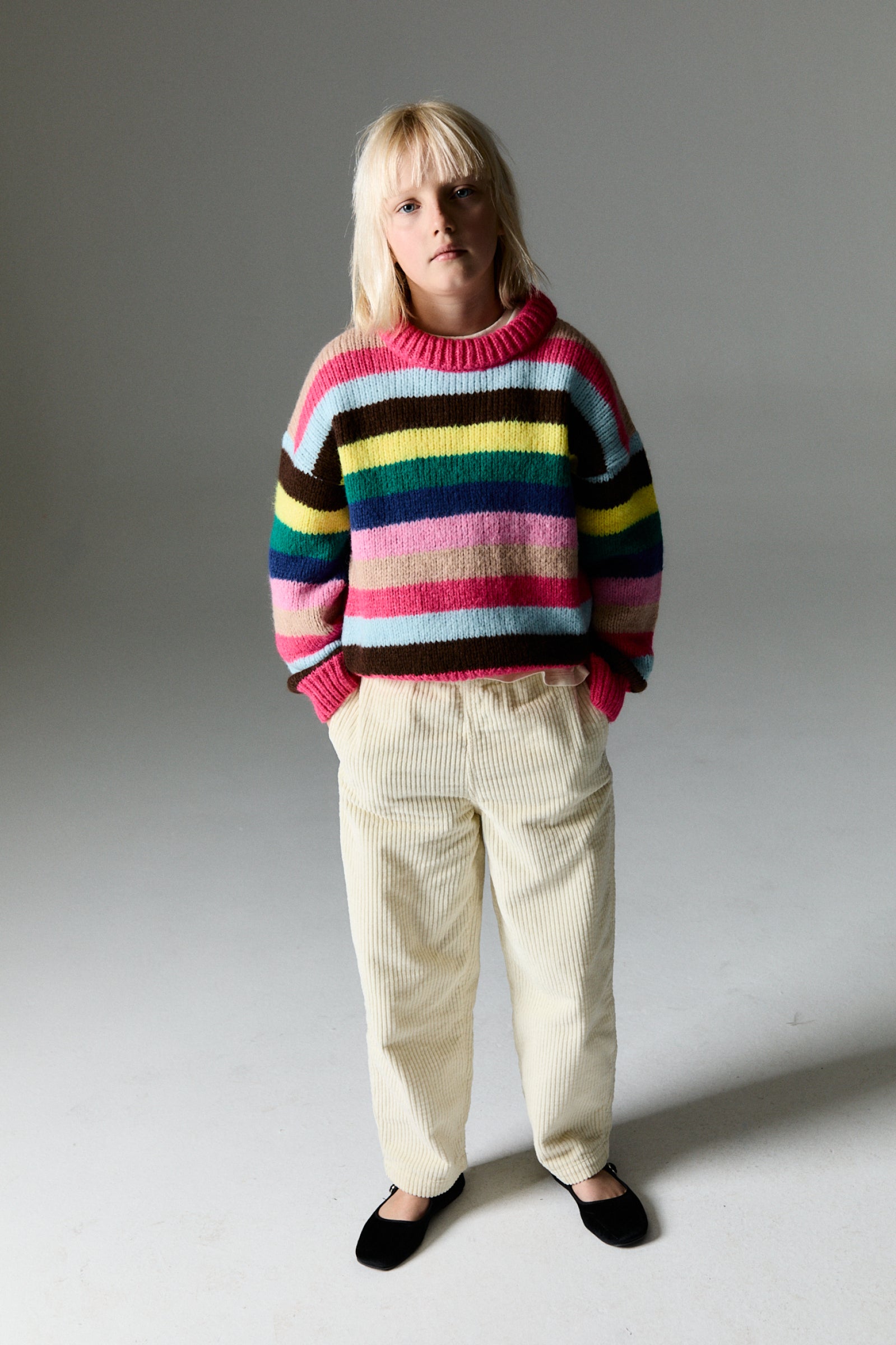 Girls Multicolor Stripes Knit Sweater